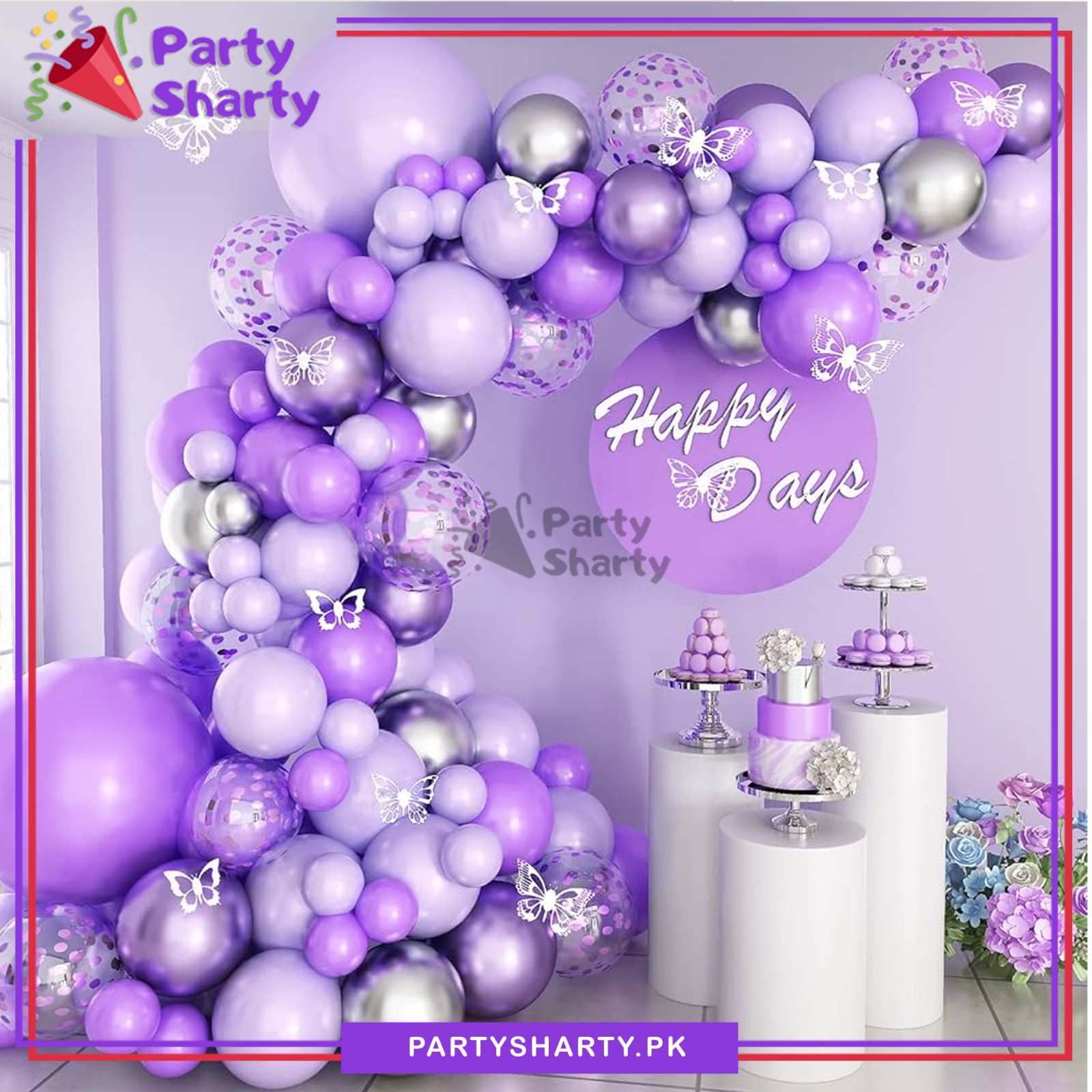 100pcs Dark Purple, Pastel Purple & Metallic Silver with 3D Butterfly Theme Set Garland kit For Theme Party Decoration