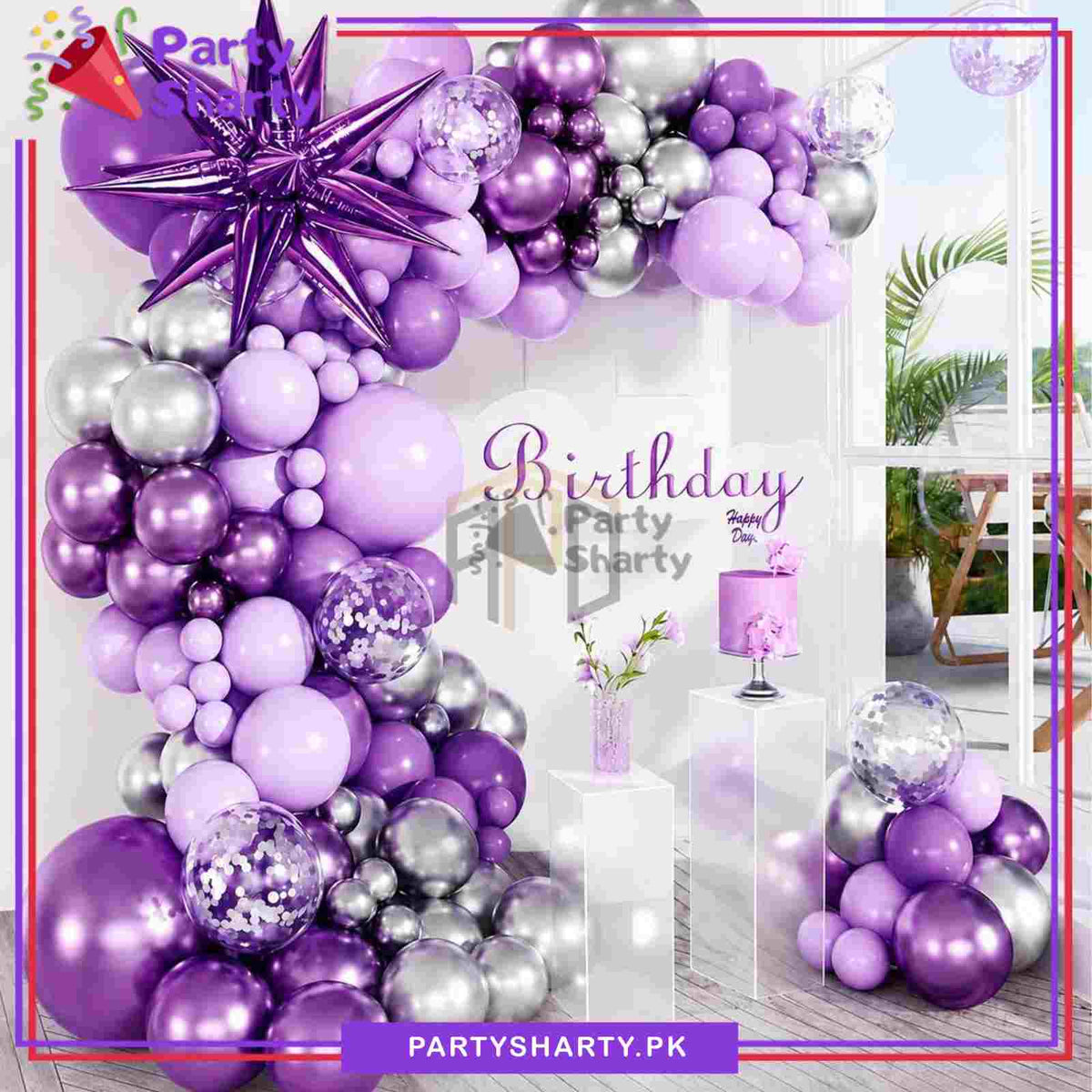100pcs Dark Purple & Pastel Purple with Explosion Star Theme Set Garland kit For Butterfly Theme Party Decoration