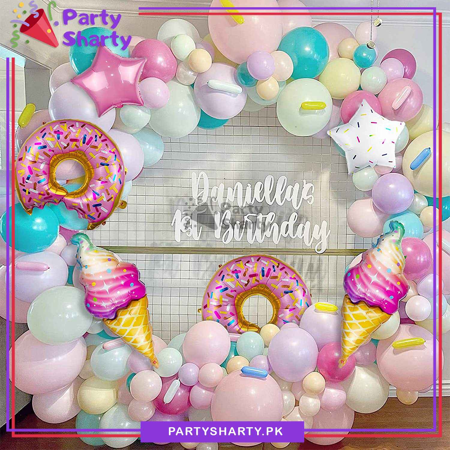 100pcs Donut & Ice-cream Theme Balloon Garland Set For Candyland Birthday Decoration and Party Celebrations