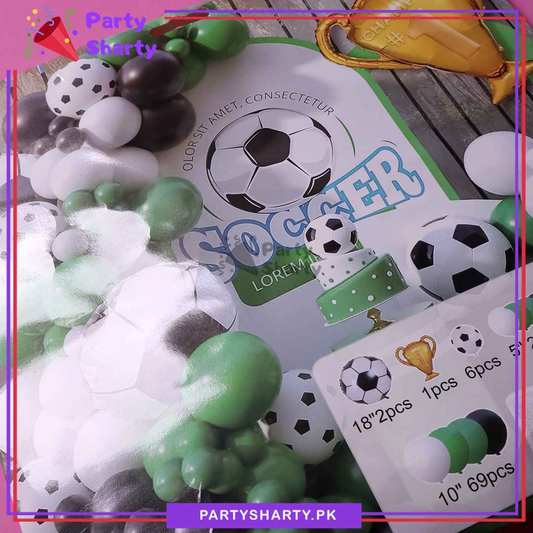 100pcs Green, White And Black Football Theme Balloon Garland Set For Themed Party Decoration And Celebration