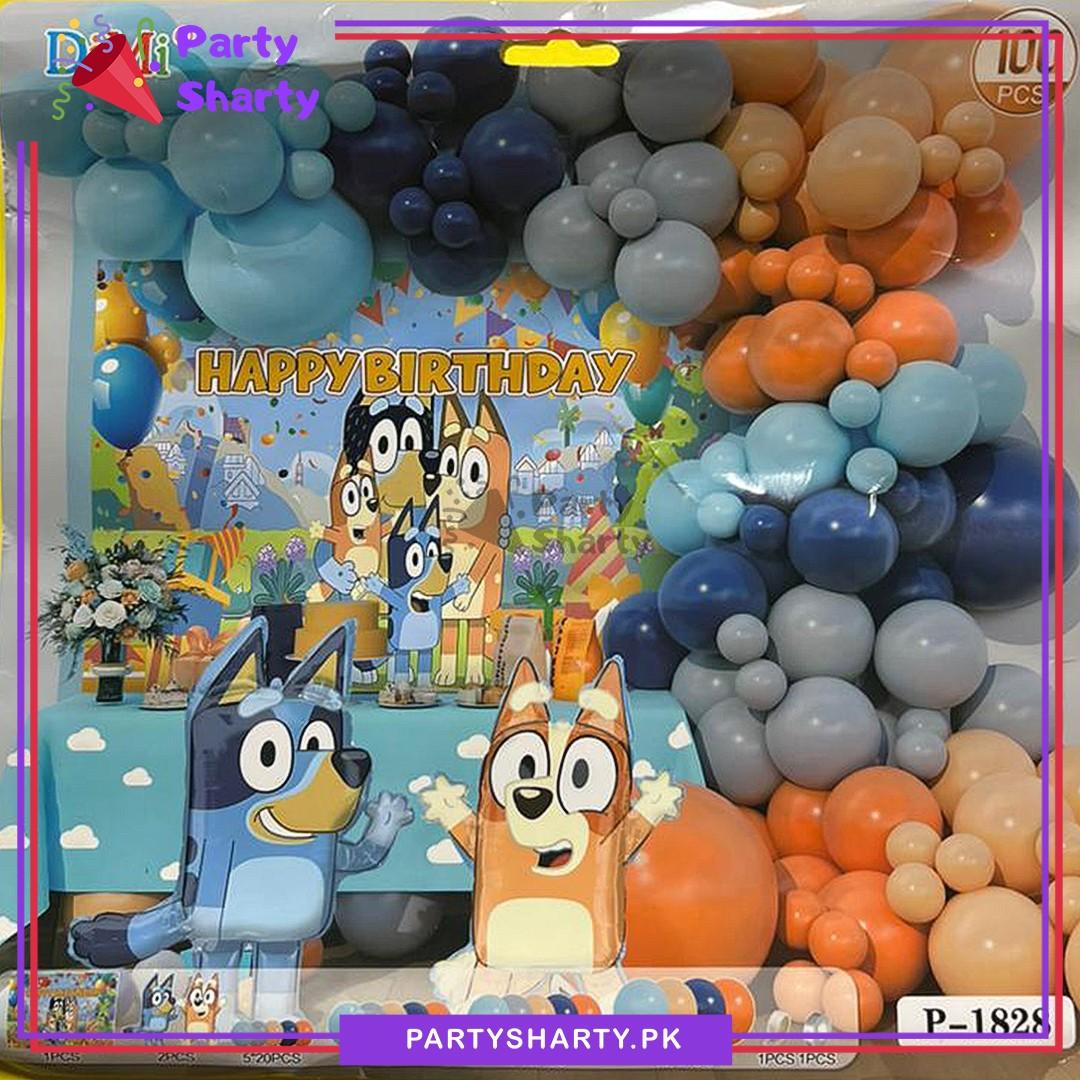 100pcs Happy Birthday Bluey Cartoon Theme Set For Theme Based Decoration & Celebration