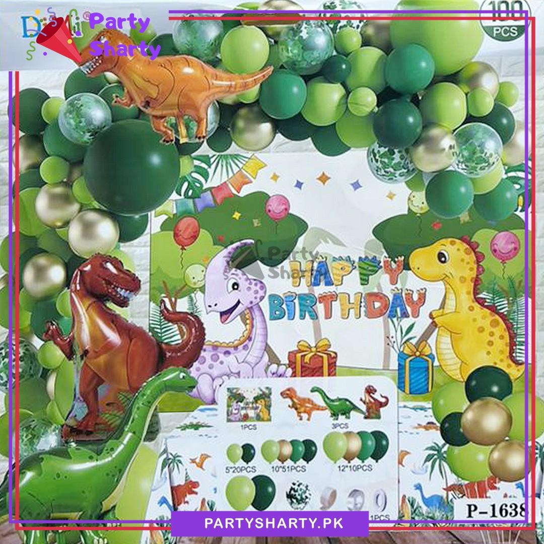 100pcs Happy Birthday Poster with Dinosaur Theme Balloons Set For Theme Decoration & Celebration