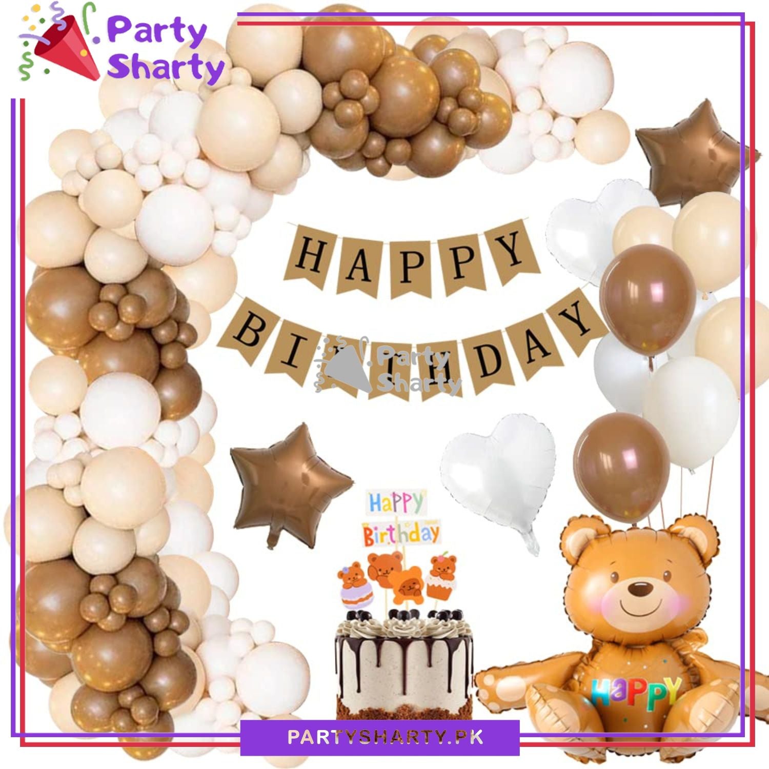 100pcs Happy Birthday with Teddy Bear Theme Set Balloons Kit for Teddy Bear Theme Party Decorations