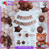 100pcs Happy Birthday with Teddy Bear Theme Set Balloons Kit for Teddy Bear Theme Party Decorations