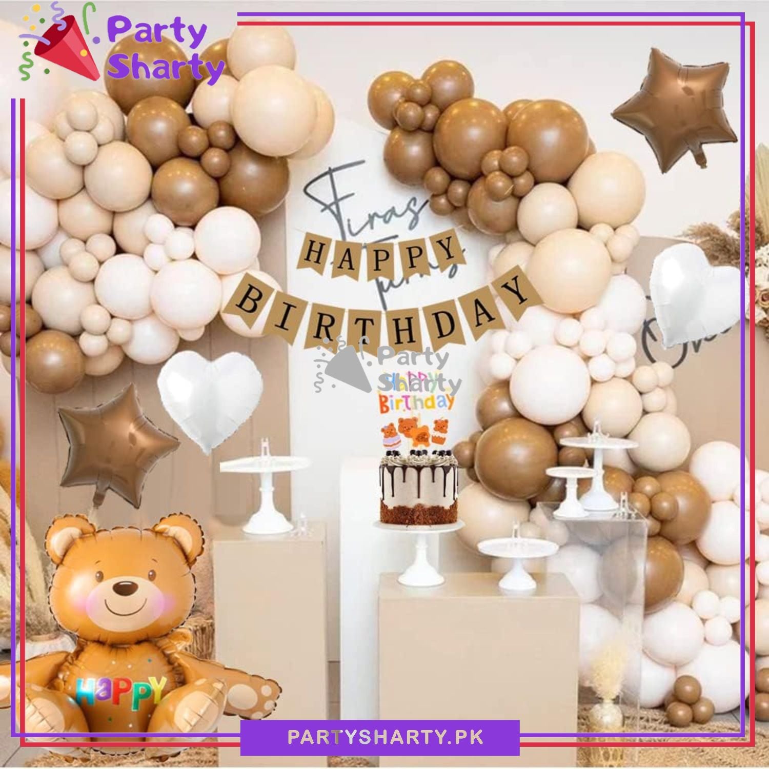 100pcs Happy Birthday with Teddy Bear Theme Set Balloons Kit for Teddy Bear Theme Party Decorations