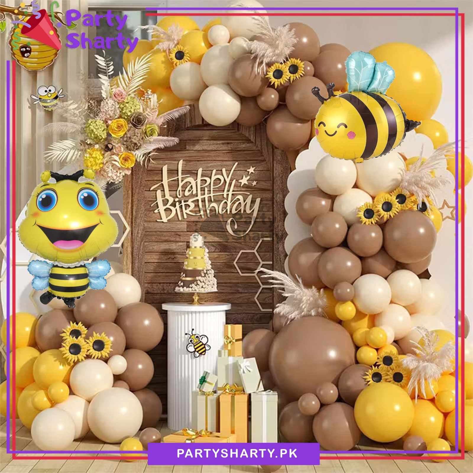 100pcs Honey Bee Theme Balloons Garland Arch Kit For Thematic Party & Event Decoration