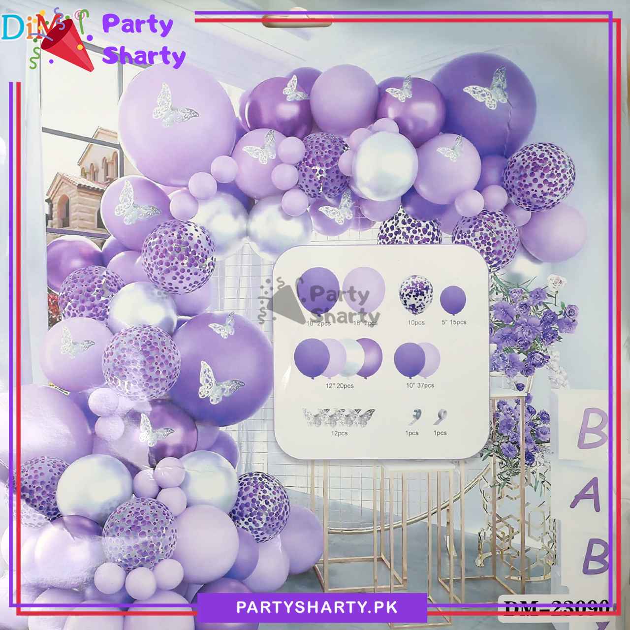 100pcs Butterfly Light & Dark Purple With Silver Metallic Balloons Garland Set For Butterfly Themed Party Decoration & Celebration