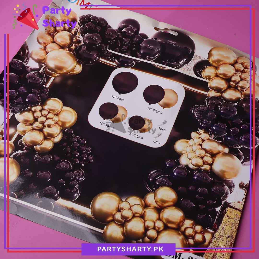 100pcs Metallic Golden & Black Balloon Garland Kit for Party Decorations and Celebration