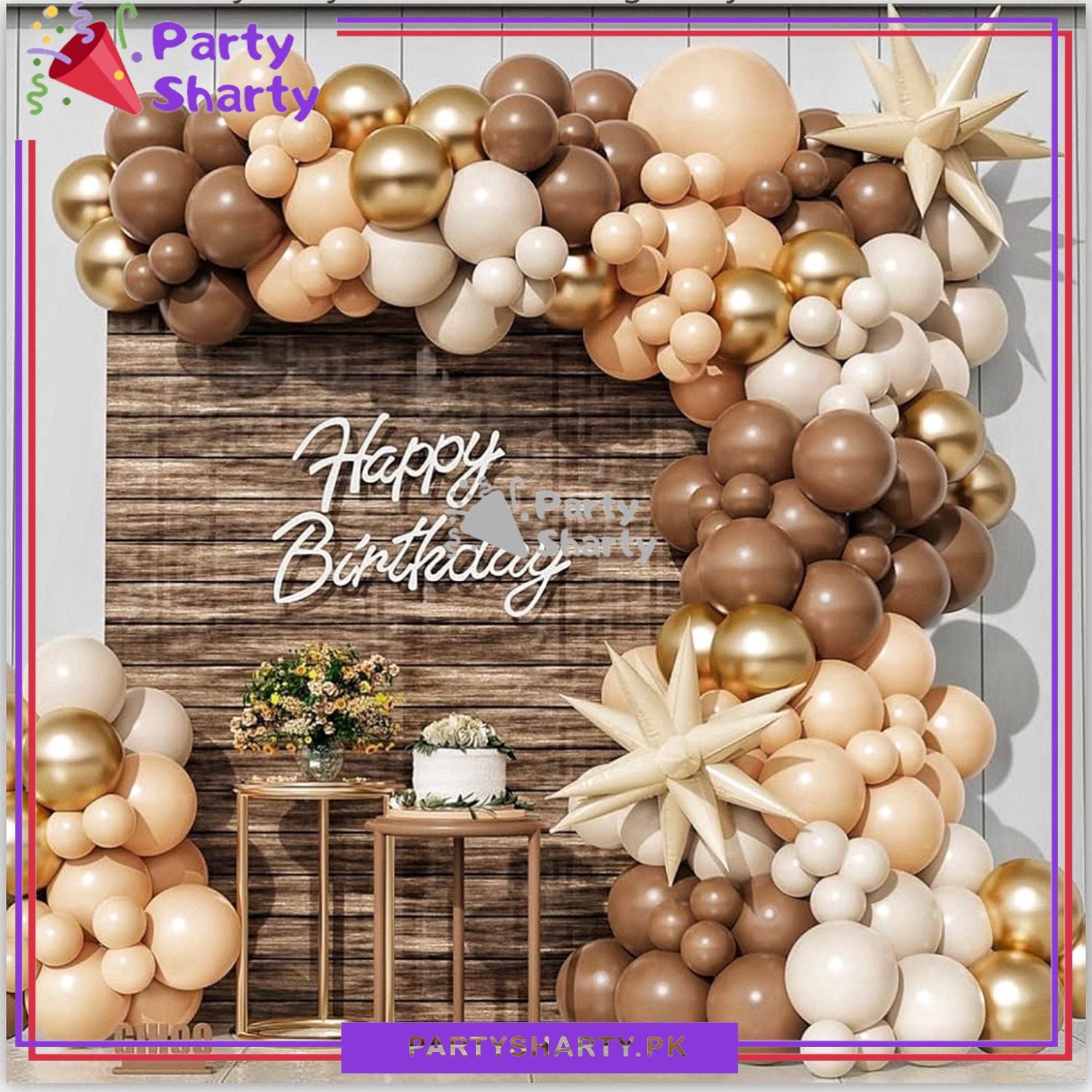 100pcs Mocha Brown, Apricot, Sand White & Golden Metallic Balloons Garland Kit for Theme Party Decorations