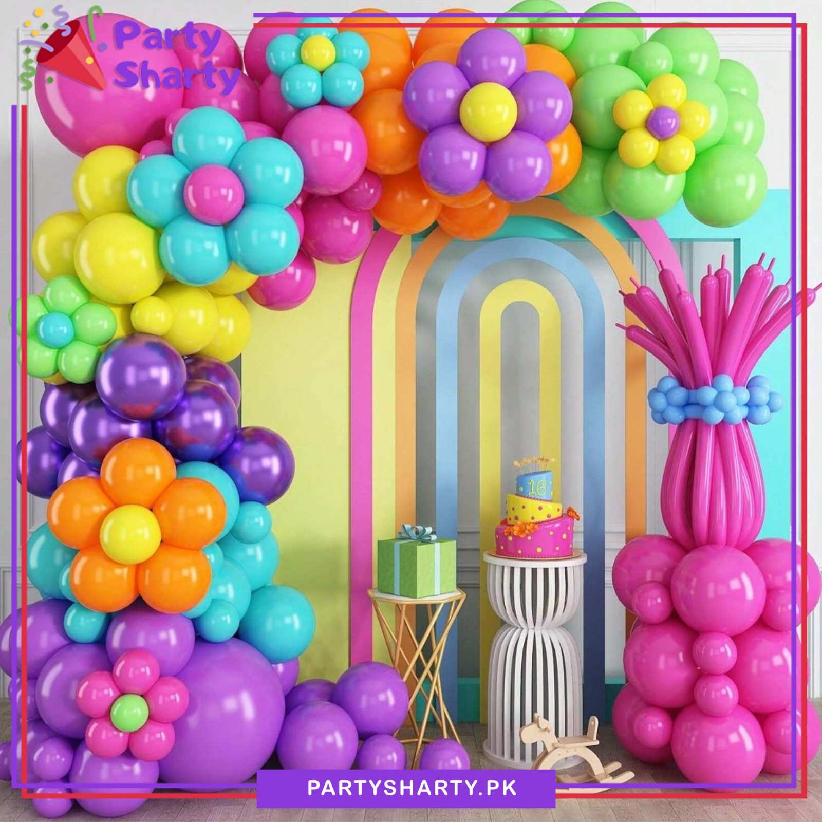 100pcs Multi Color Latex Balloon with Flower Foil Balloon Garland Kit for Party Decoration & Celebration