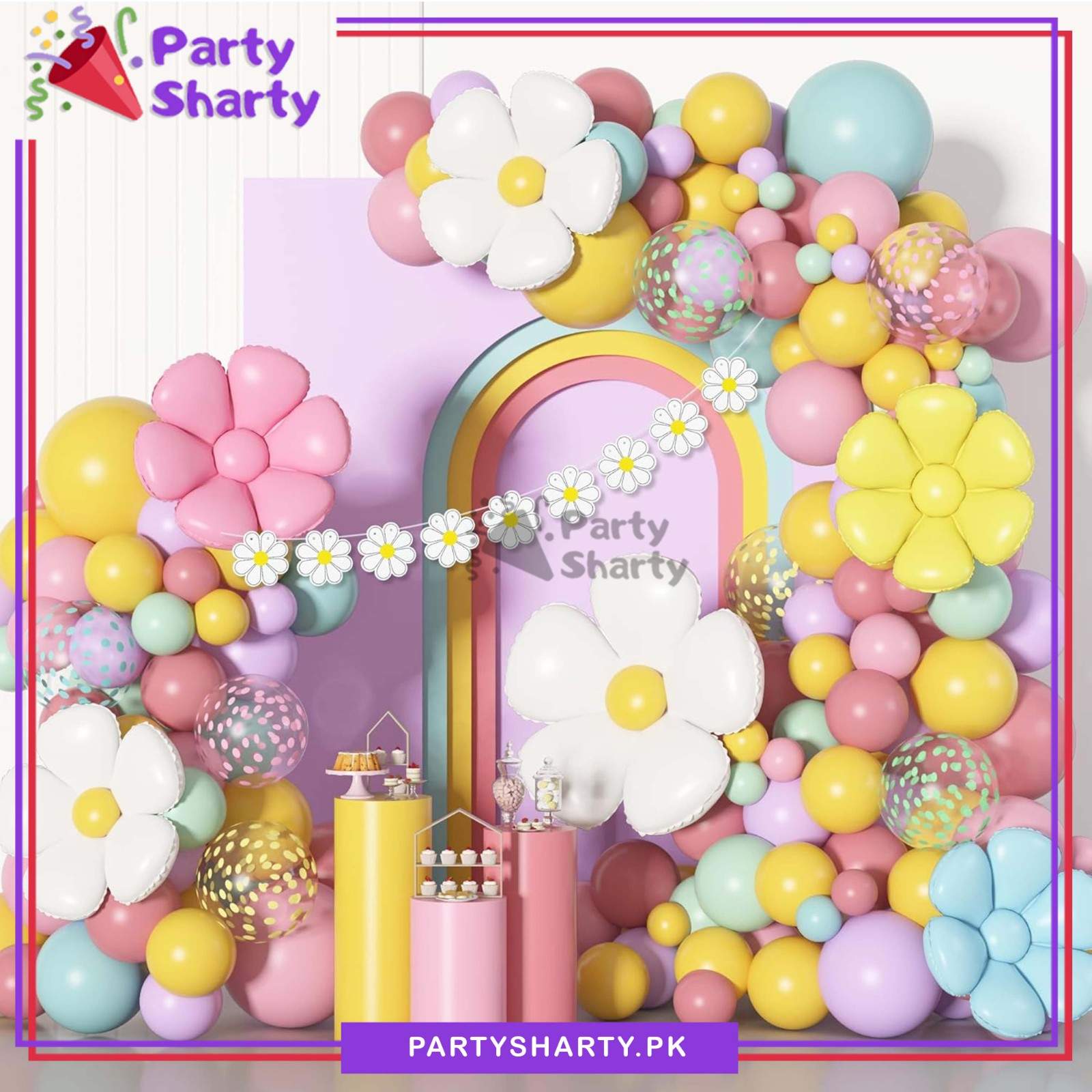 100pcs Multi Colors Latex Balloons with Daisy Foil Balloons Garland Set For Birthday Theme Celebration