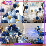 100pcs Navy Blue, Baby Blue & Metallic Golden Balloons Garland Arch Kit For Party Event Decoration