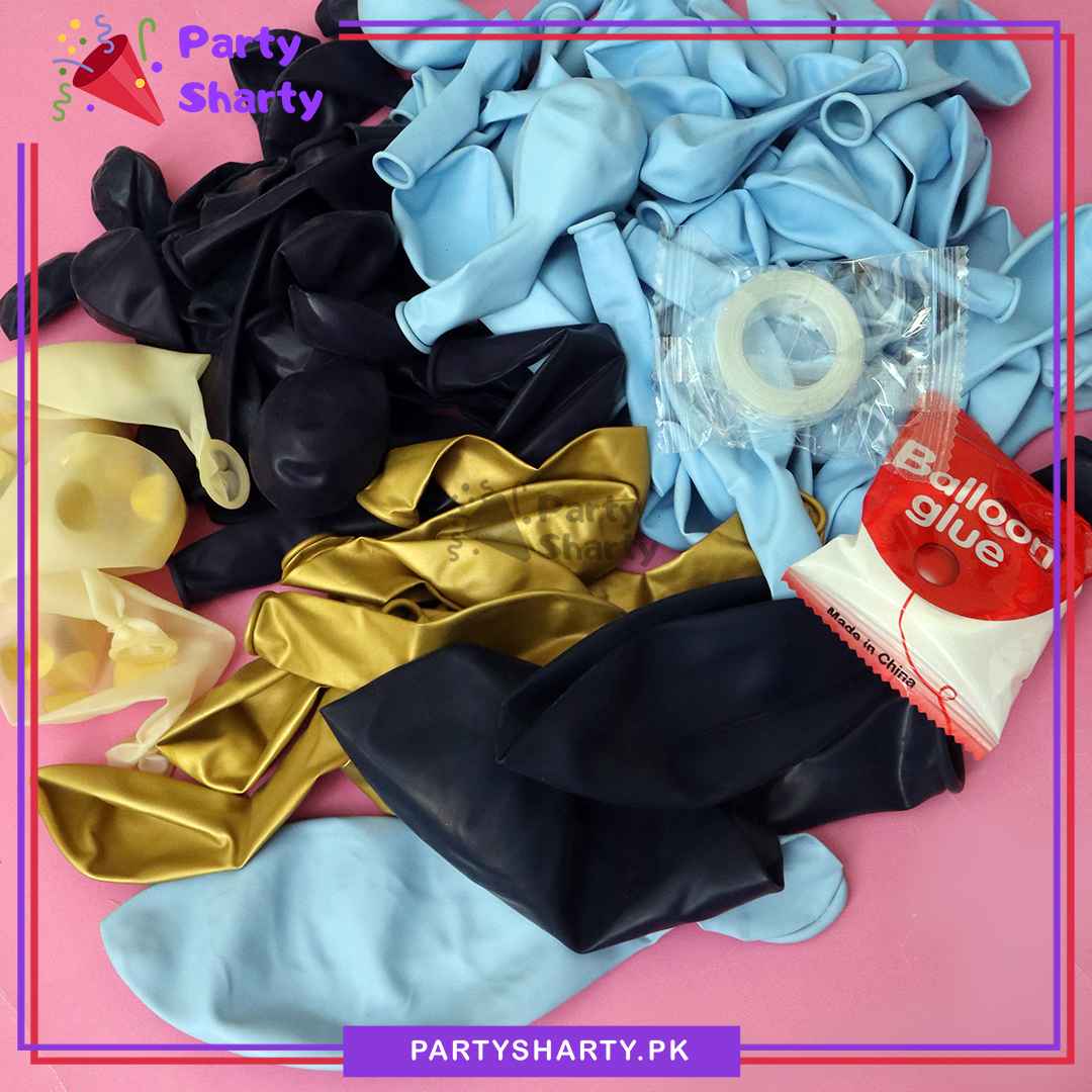 100pcs Navy Blue, Baby Blue & Metallic Golden Balloons Garland Arch Kit For Party Event Decoration