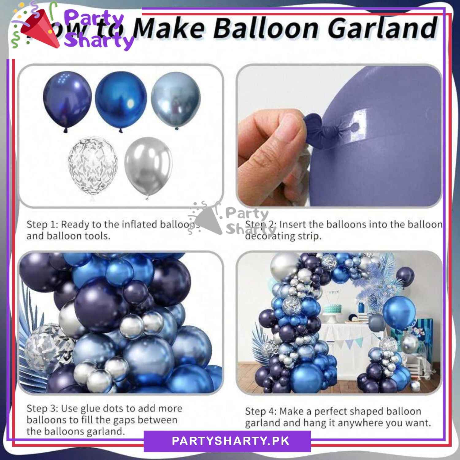 100pcs Navy Blue, Metallic Blue & Silver Balloons Garland Arch Kit For Party Event Decoration