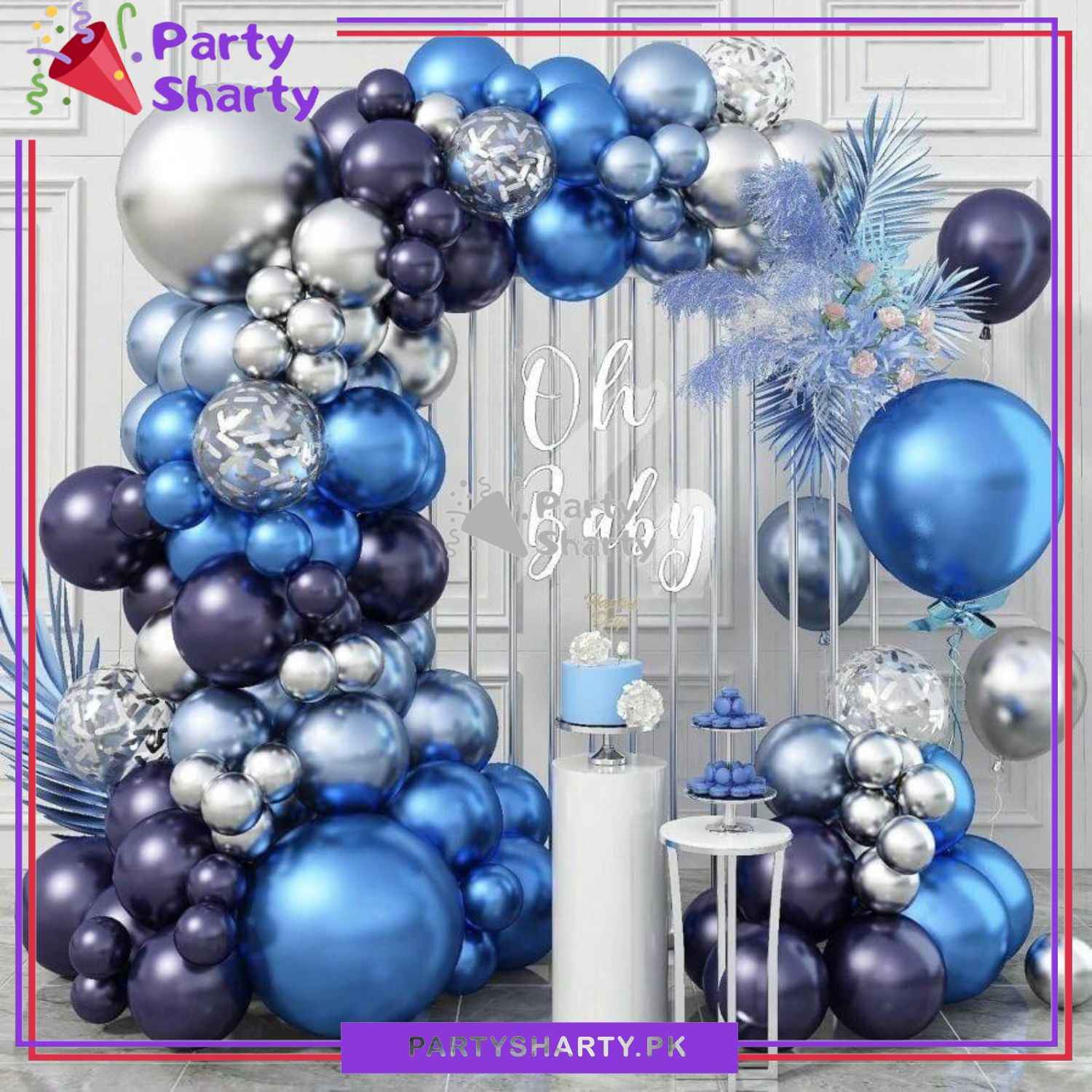 100pcs Navy Blue, Metallic Blue & Silver Balloons Garland Arch Kit For Party Event Decoration
