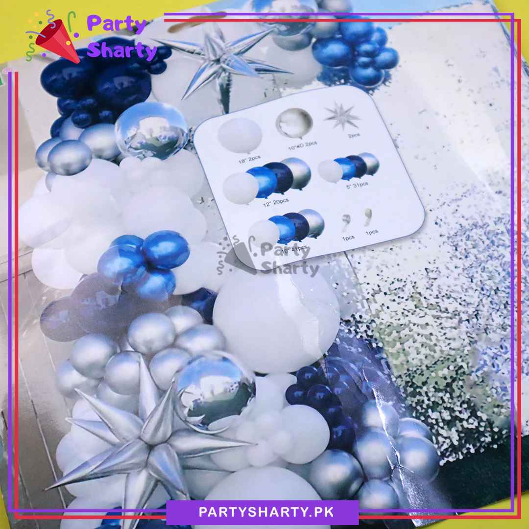 100pcs Navy Blue, White, Metallic Blue & Silver Balloons Garland Arch Kit For Party Event Decoration