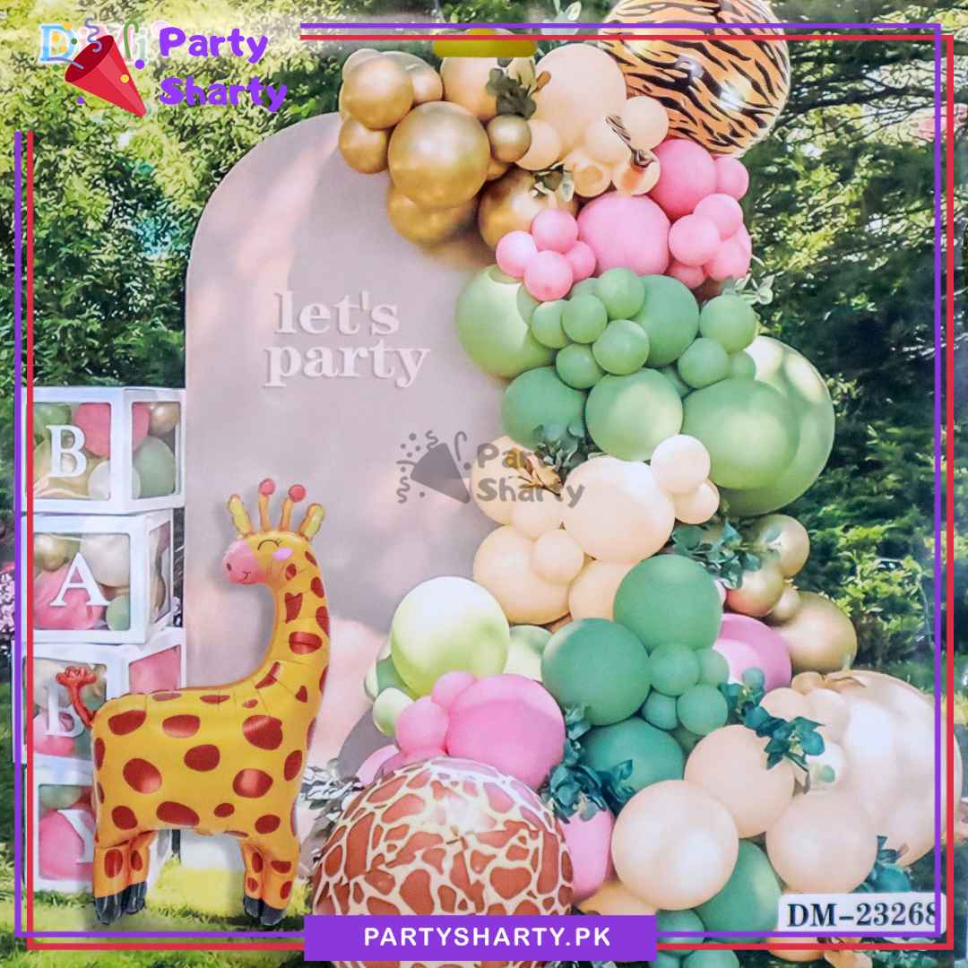 100pcs Olive Green, Baby Pink, Ivory & Golden Balloons with Giraffe Foil Balloon Set For Jungle / Safari Theme Decoration