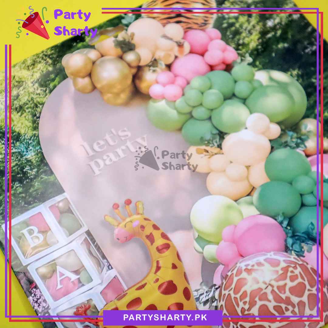 100pcs Olive Green, Baby Pink, Ivory & Golden Balloons with Giraffe Foil Balloon Set For Jungle / Safari Theme Decoration