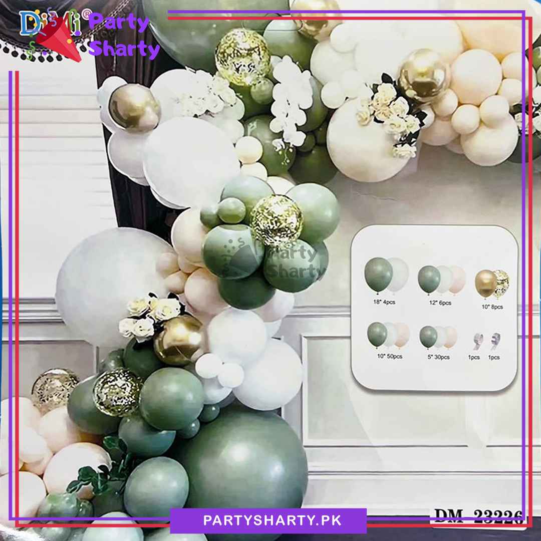 100pcs Olive Green, White, Metallic Golden & Apricot Balloon Garland Arch Kit For Decoration