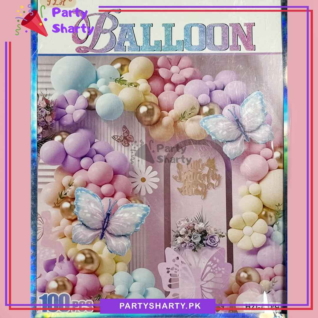 100pcs Pastel Multi Butterfly Theme Balloon Garland For Birthday Decoration and Party Celebrations (HZi-A189)