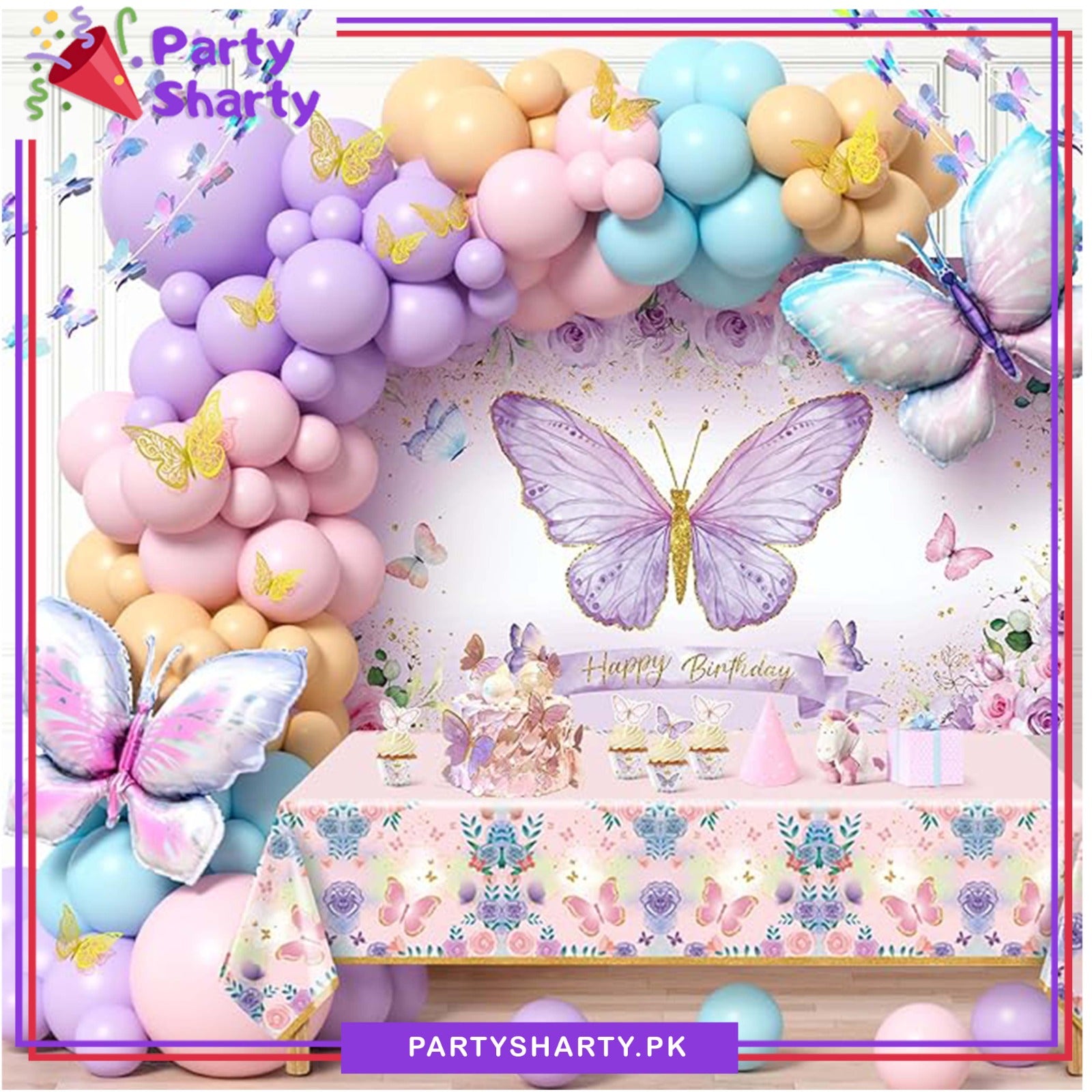 100pcs Pastel Multi Butterfly Theme Balloon Garland For Birthday Decoration and Party Celebrations