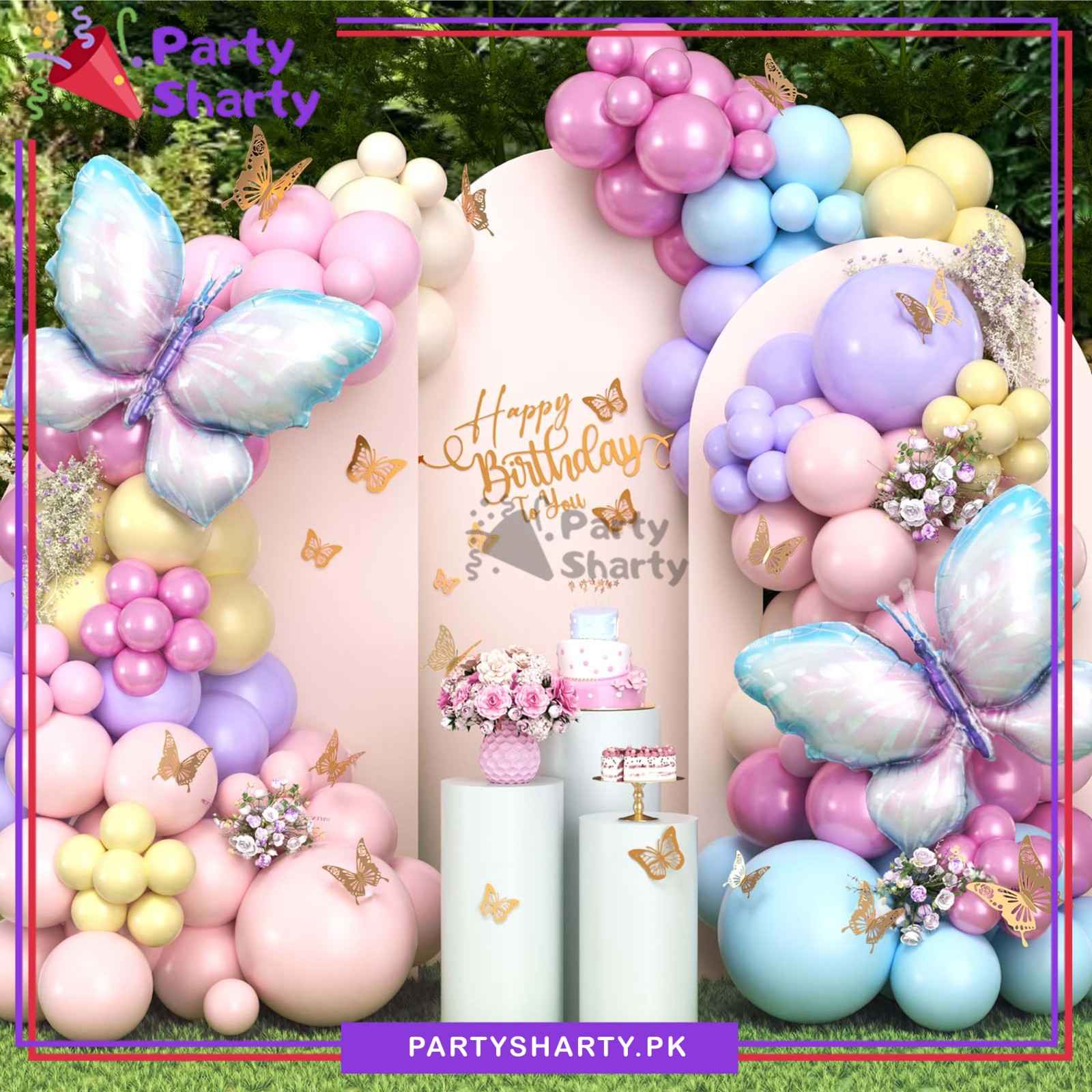 100pcs Pastel Multi Butterfly Theme Balloon Garland Set For Butterfly Theme Party Decoration