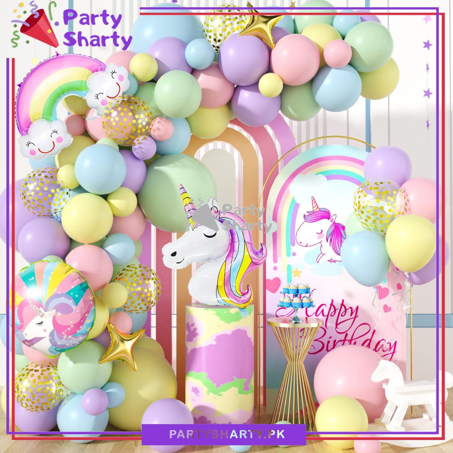 100pcs Pastel Multi Unicorn Theme Set For Birthday Decoration and Party Celebrations