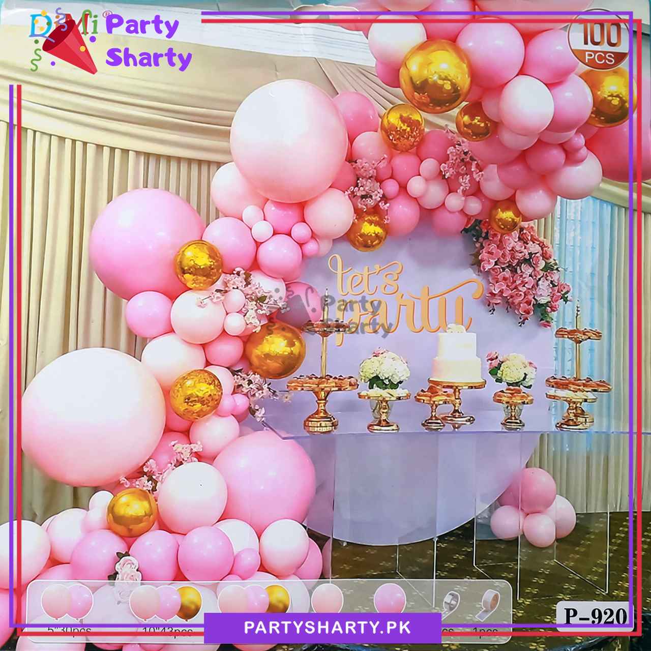 100pcs Pink, Baby pink & Metallic Golden Balloon Garland Arch Kit For Party Event Decoration