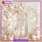 100pcs Pink Bow Long Balloons with Sand White, Pearl White & White Balloons Garland Theme Set For Bow Themed Party Decoration & Celebration
