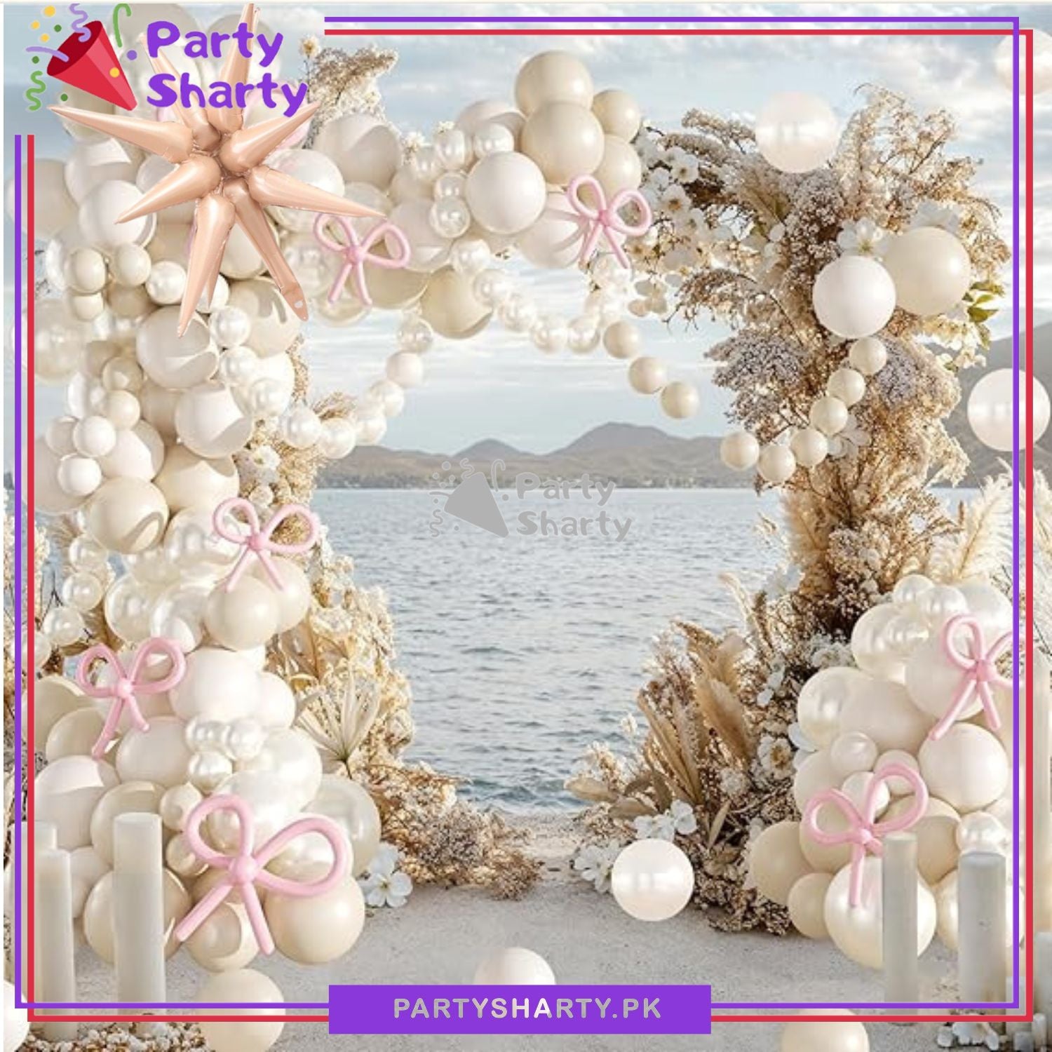 100pcs Pink Bow Long Balloons with Sand White, Pearl White & White Balloons Garland Theme Set For Bow Themed Party Decoration & Celebration