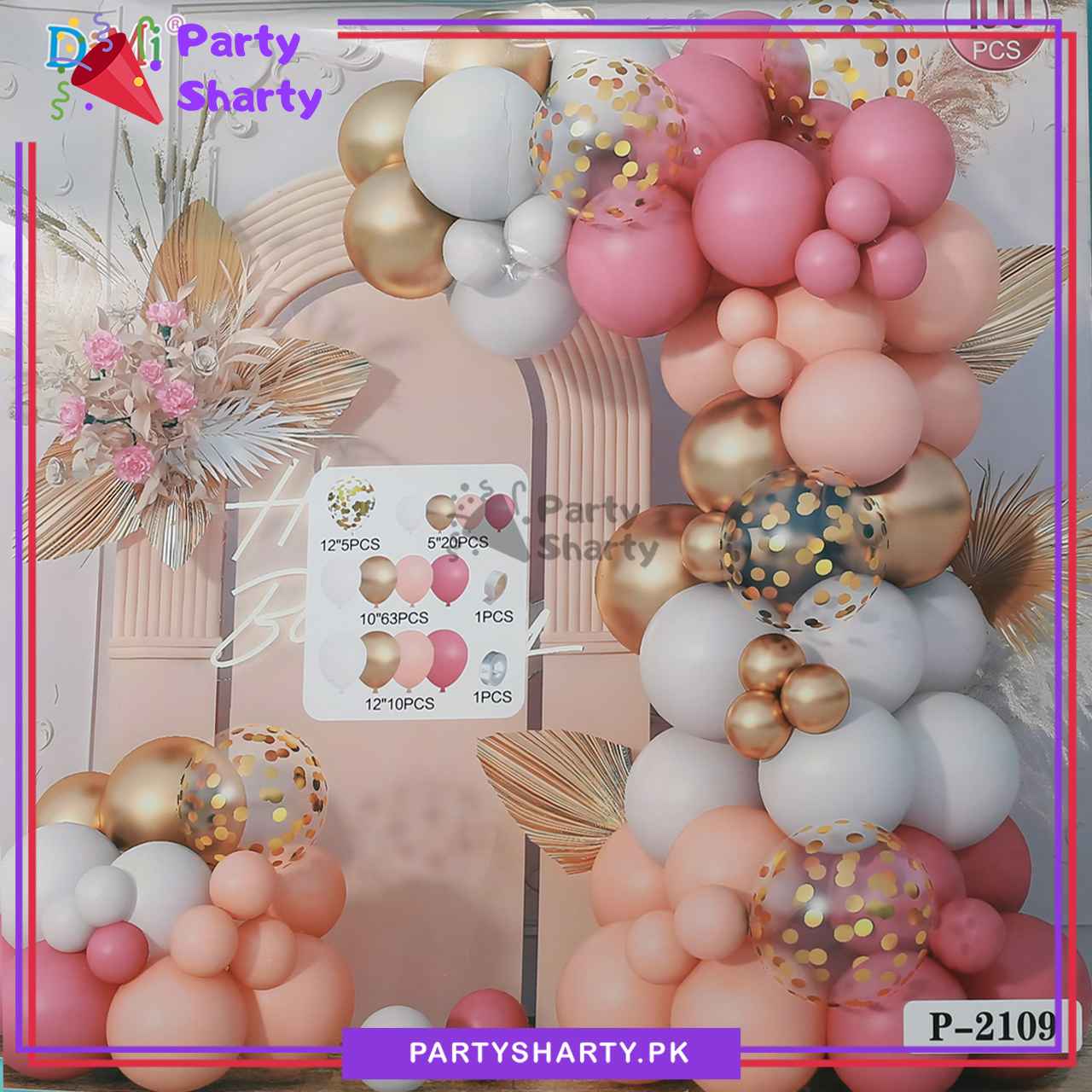 100pcs Retro Pink, Apricot, White & Metallic Golden Balloons Garland Arch Kit For Party Event Decoration