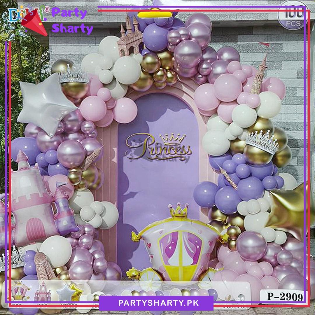 100pcs Princess Castle & Carriage Foil Balloons Garland Set For Princess Theme Decoration & Celebration