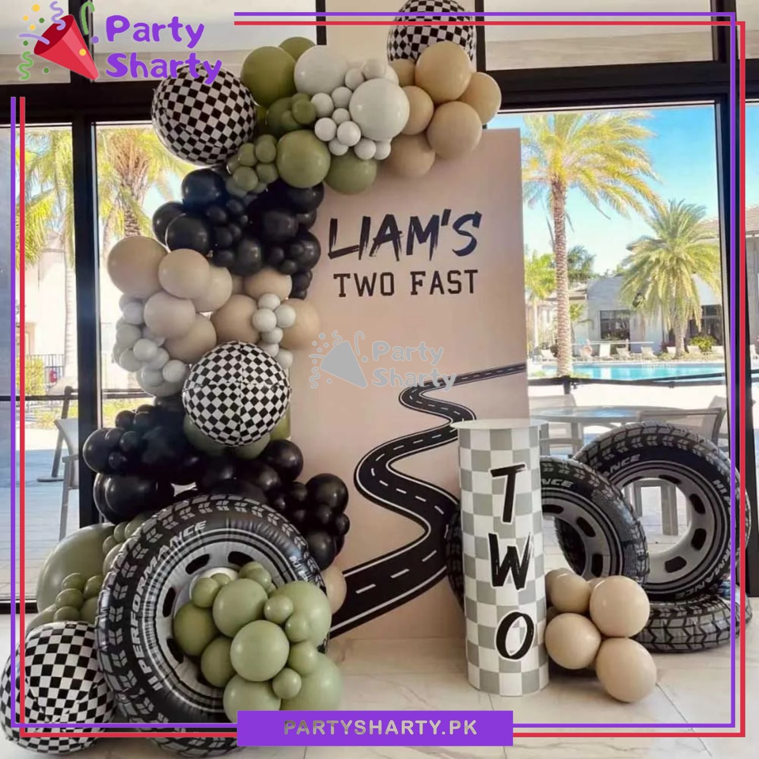 100pcs Racing Theme Balloon Garland Set For Too Fast Theme Birthday Decoration and Celebration