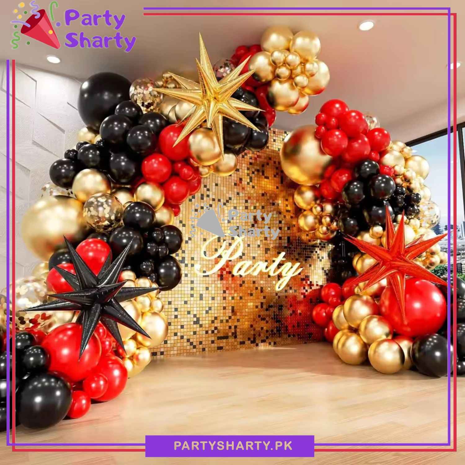 100pcs Red, Black & Metallic Golden Balloon Garland Arch Kit For Party Event Decoration