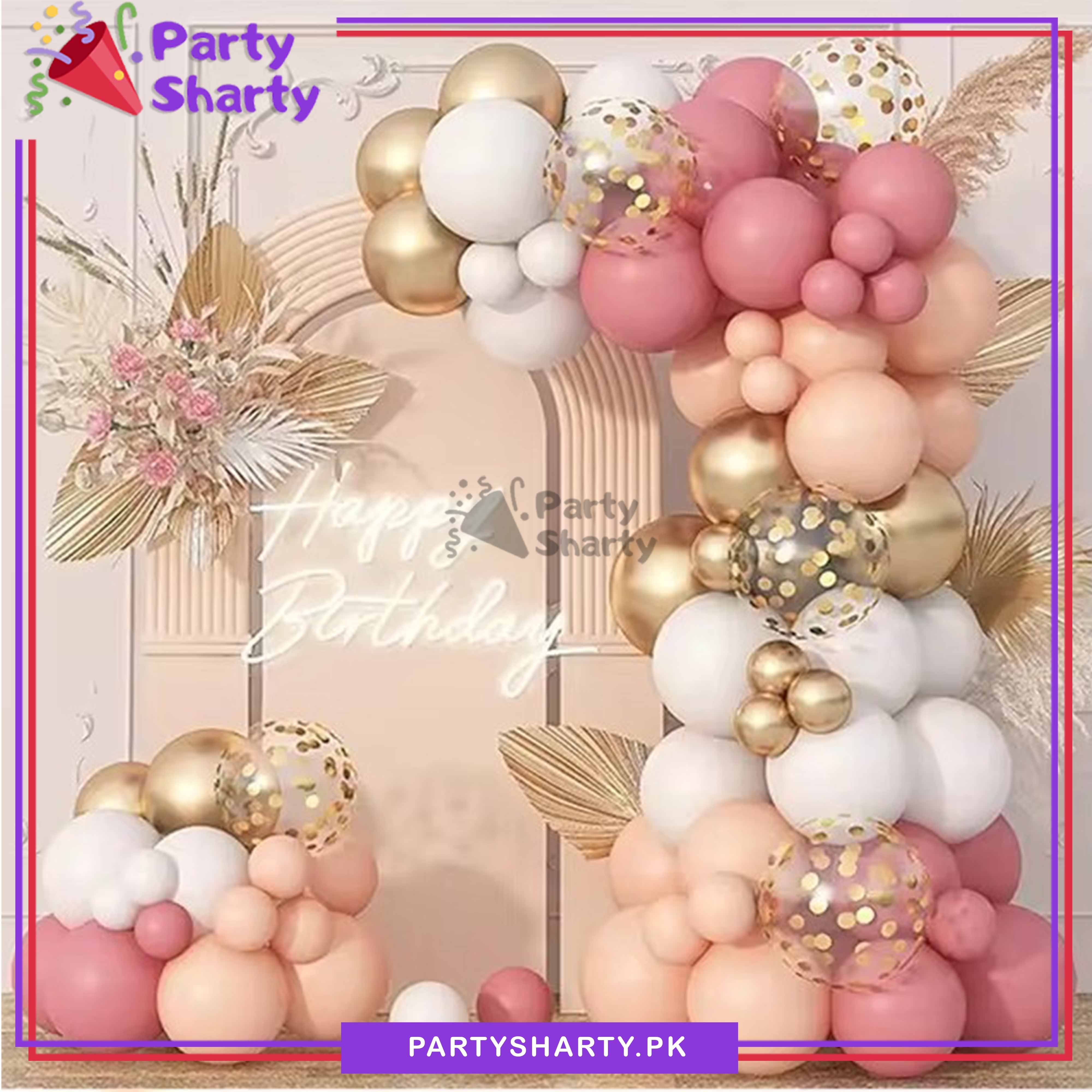 100pcs Retro Pink, Apricot, White & Metallic Golden Balloons Garland Arch Kit For Party Event Decoration
