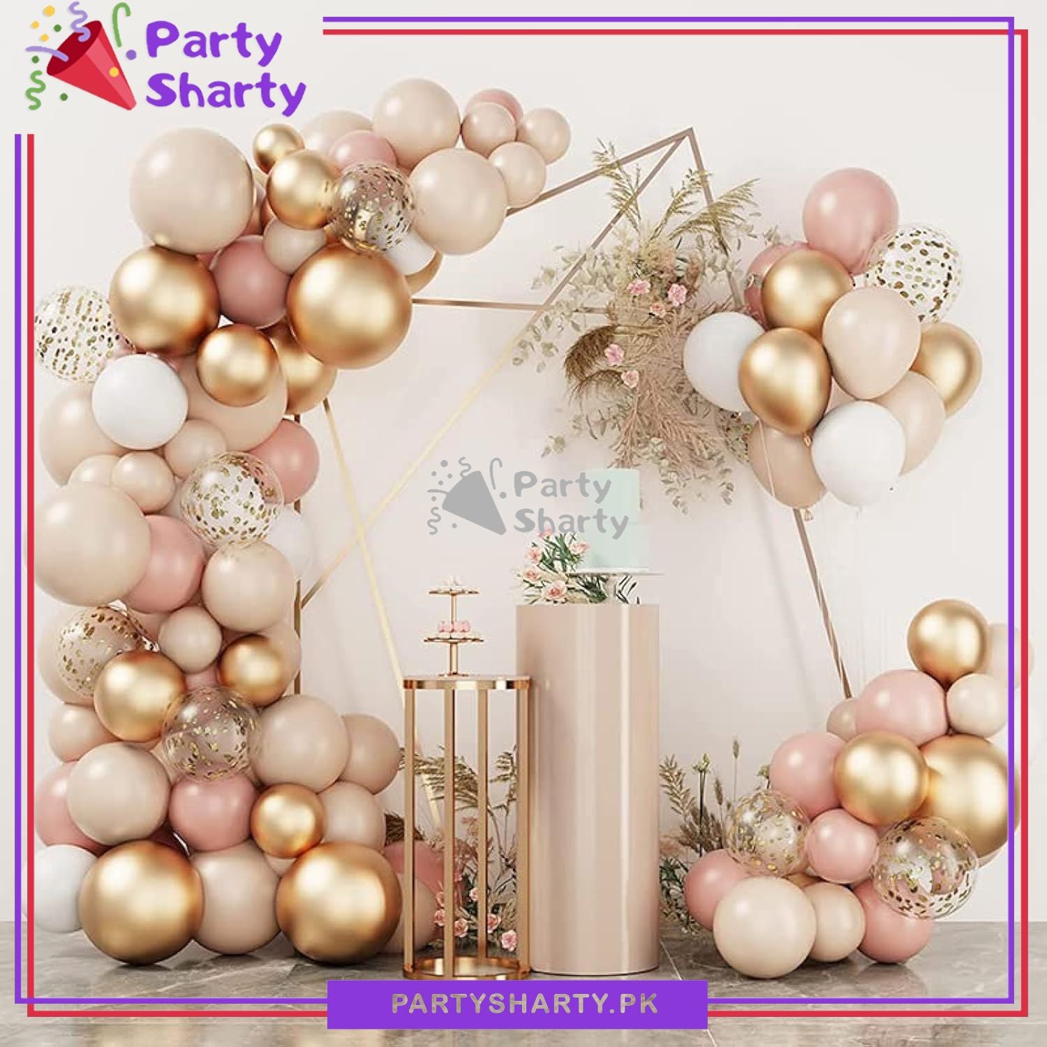 100pcs Retro Pink, Sand White, White & Metallic Golden Balloons Garland Kit for Party Decorations and Celebration