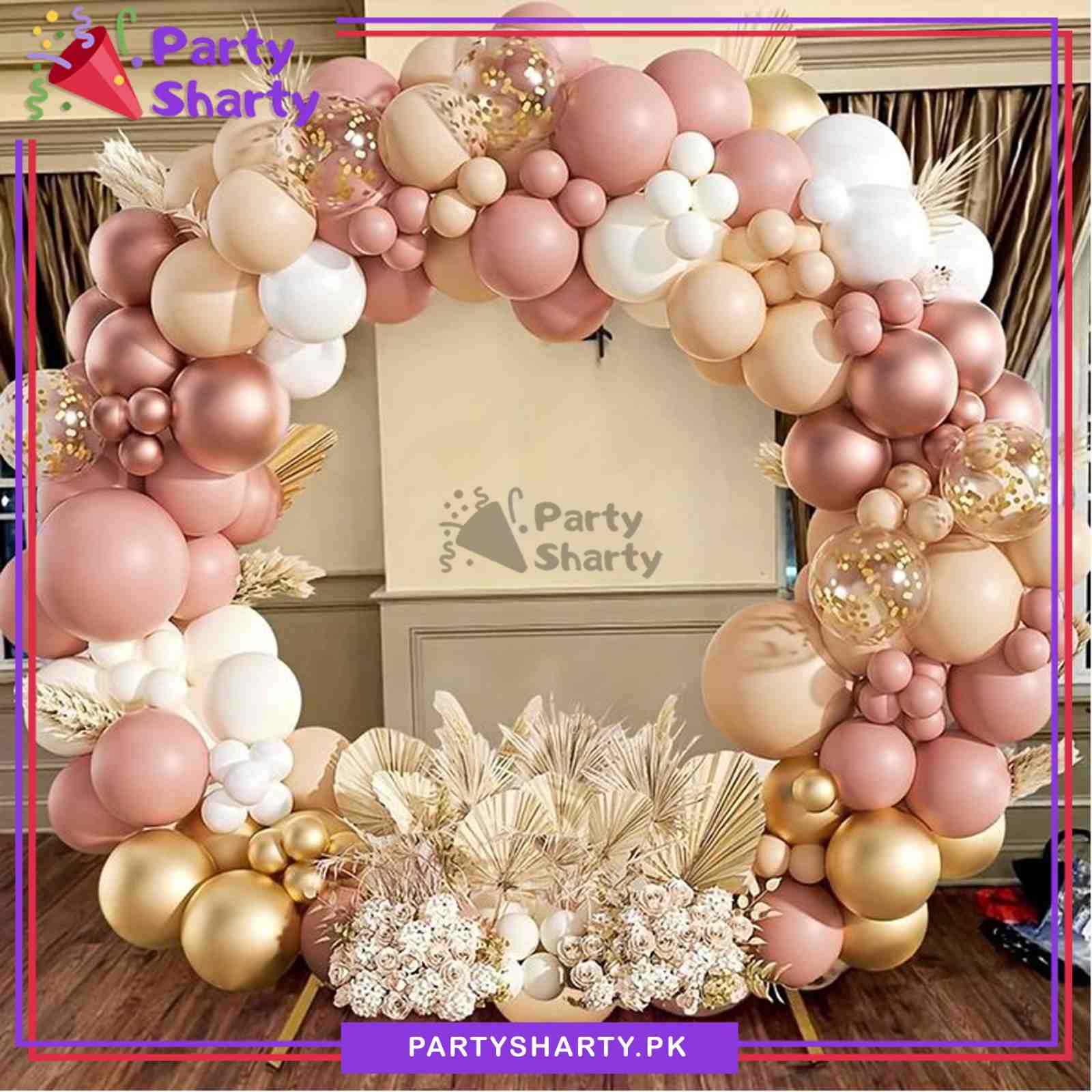 100pcs Retro Pink, White, Apricot, Rose Gold & Champagne Gold Metallic Balloons Garland Kit for Party Decorations