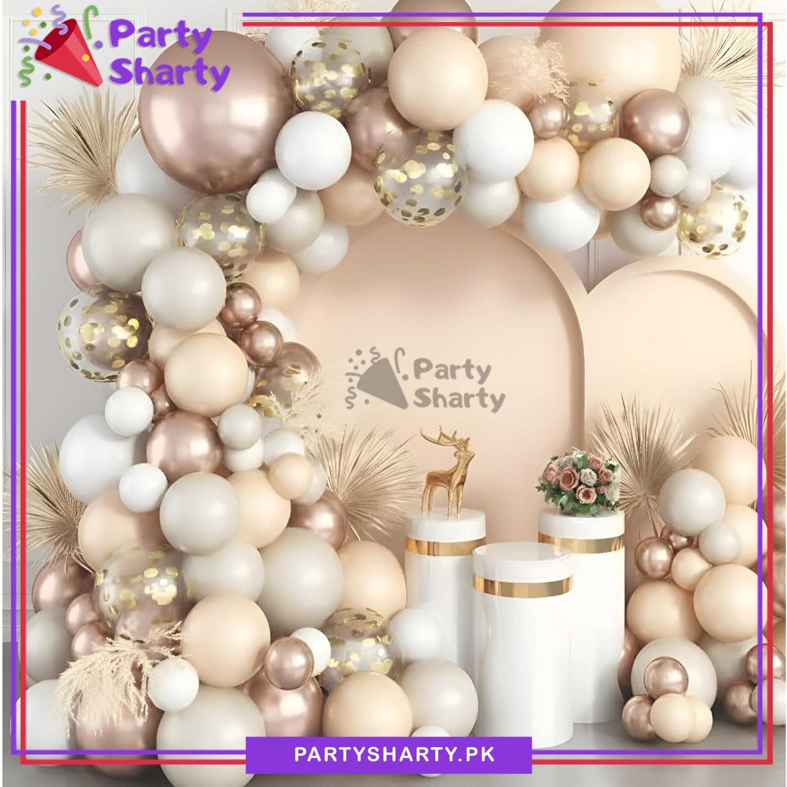 100pcs Sand White, White, Apricot & Champagne Gold Metallic Balloons Garland Kit for Party Decorations