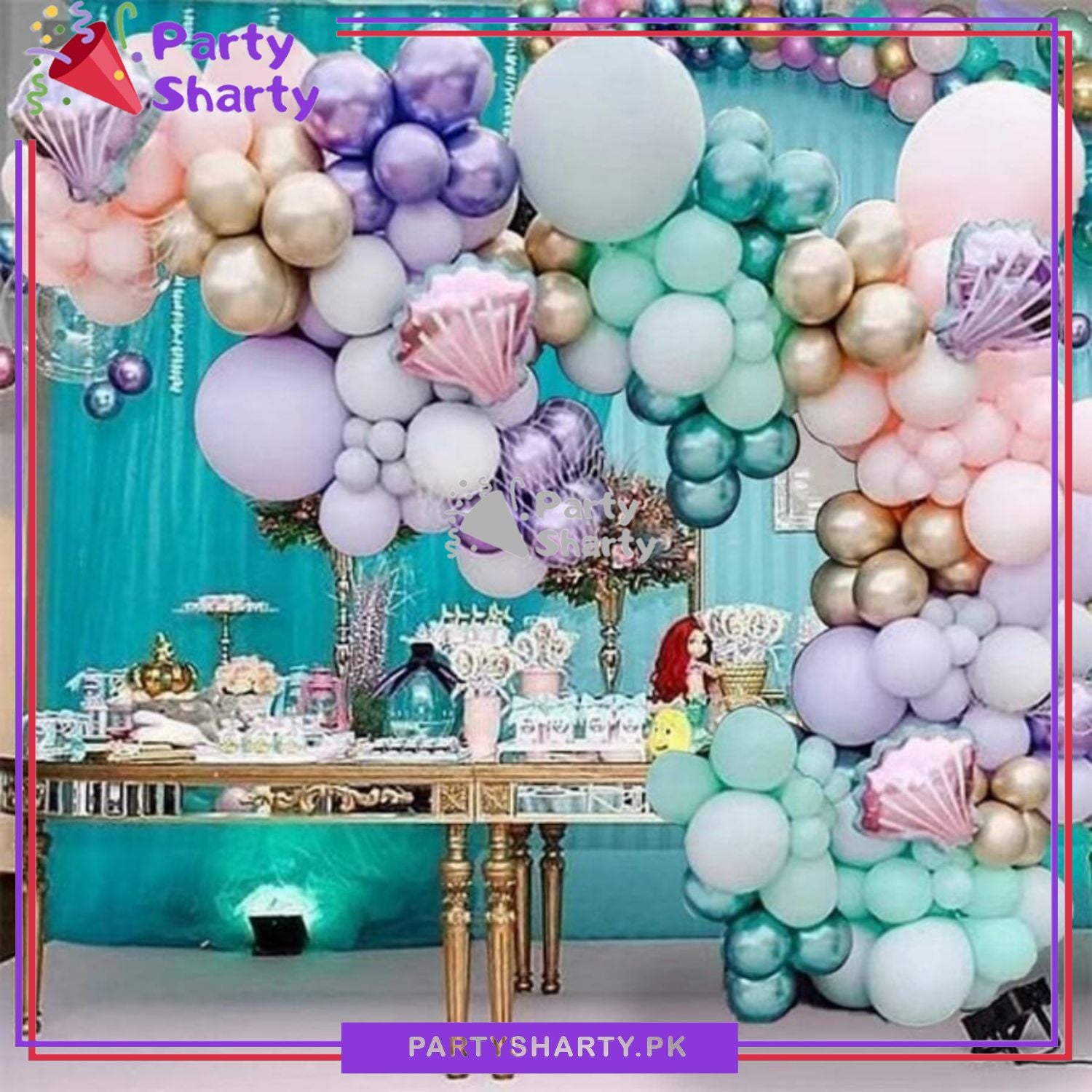 100pcs Sea Green, Baby Pink and Purple Balloons with Sea Shell Foil Balloon Garland Kit for Mermaid Theme Party Decorations and Celebration
