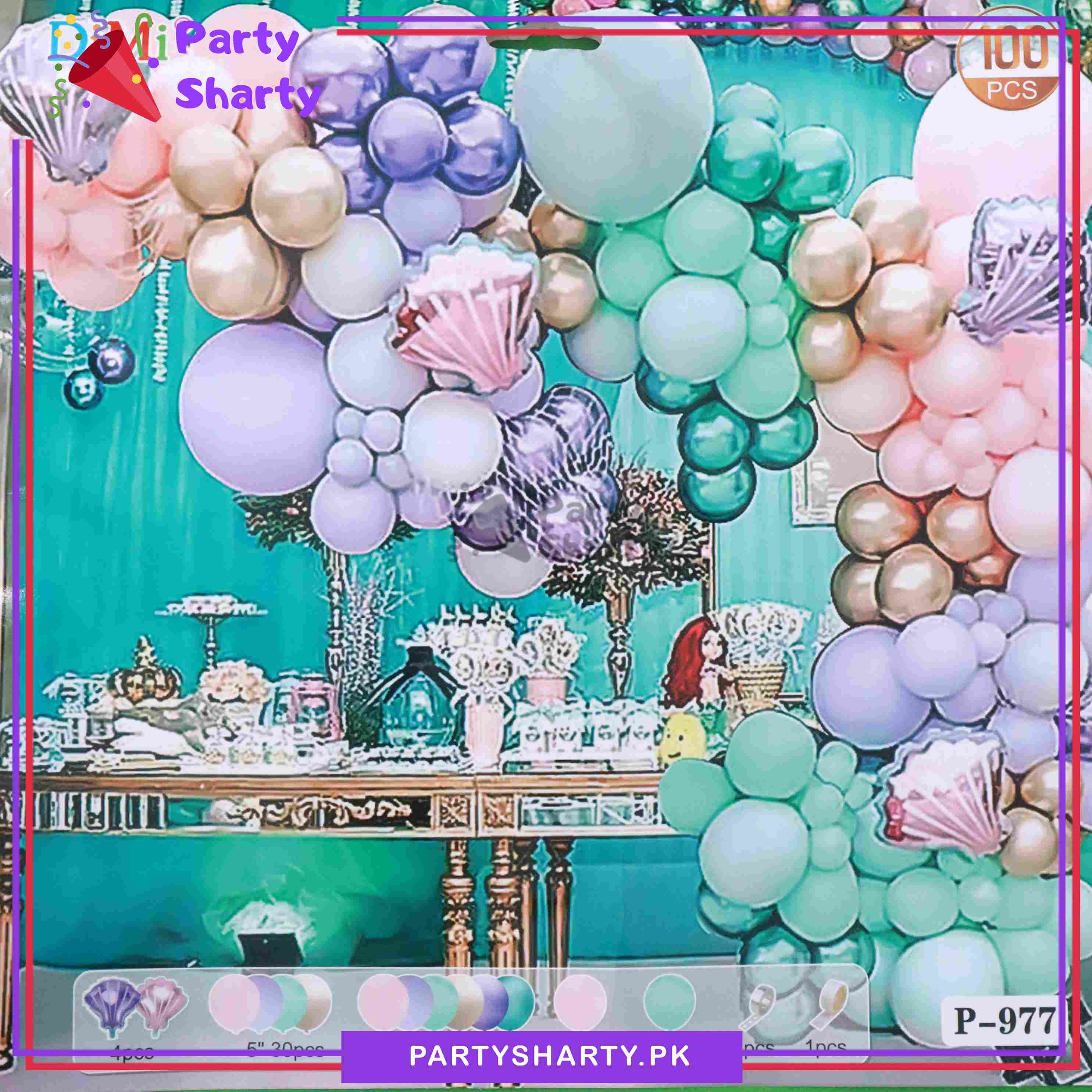 100pcs Sea Green, Baby Pink and Purple Balloons with Sea Shell Foil Balloon Garland Kit for Mermaid Theme Party Decorations and Celebration