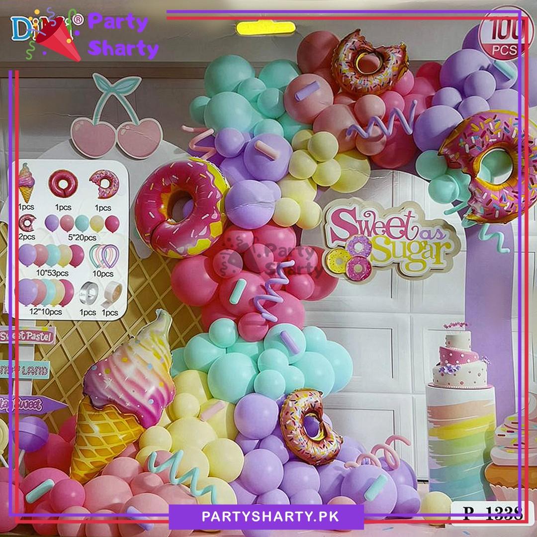 100pcs Sweet as Sugar Donut & Ice Cream Theme Balloon Garland Set For Candyland Theme Decoration