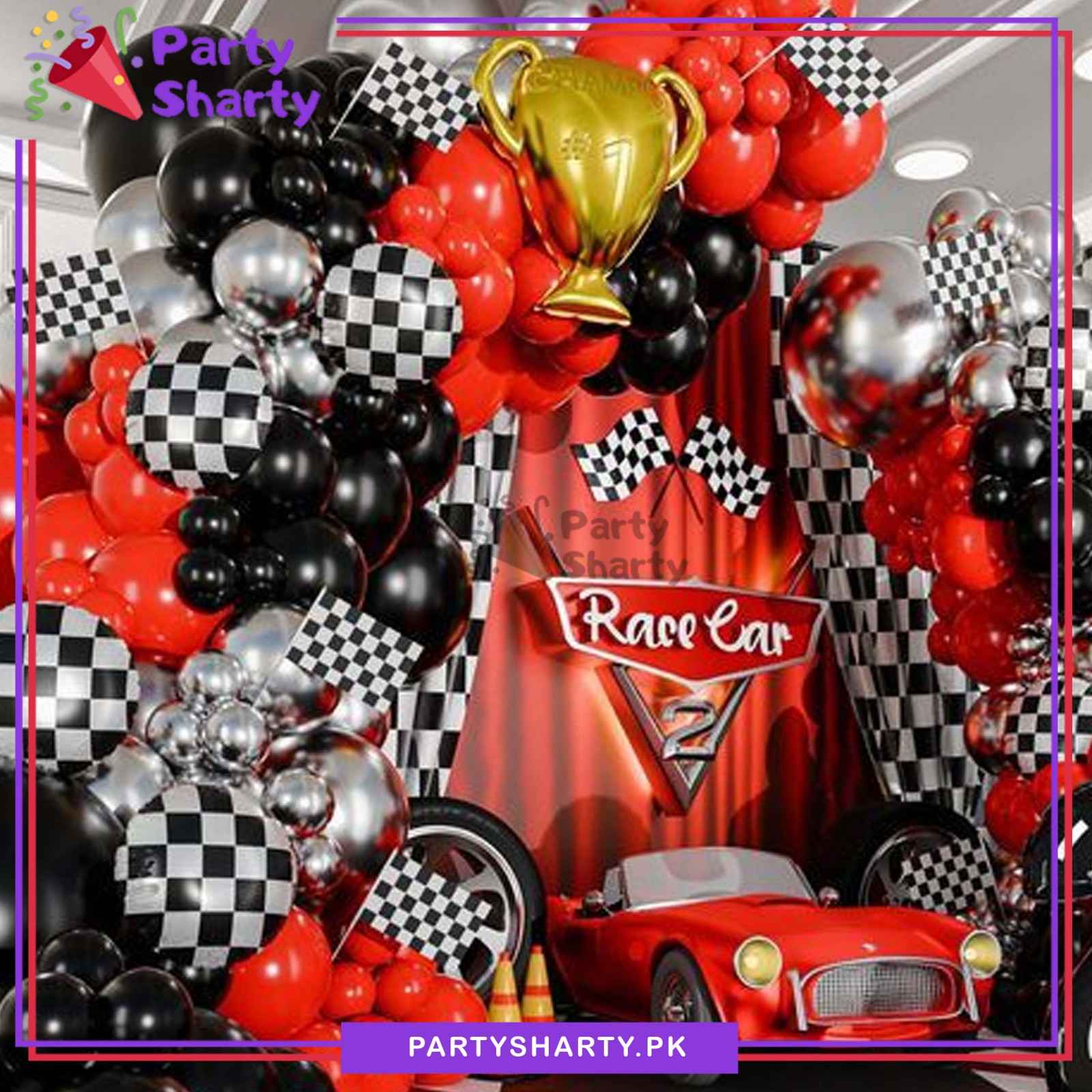 100pcs Red & Black Racing Car Theme Balloon Garland Set For Too Fast Theme Party Decoration & Celebration