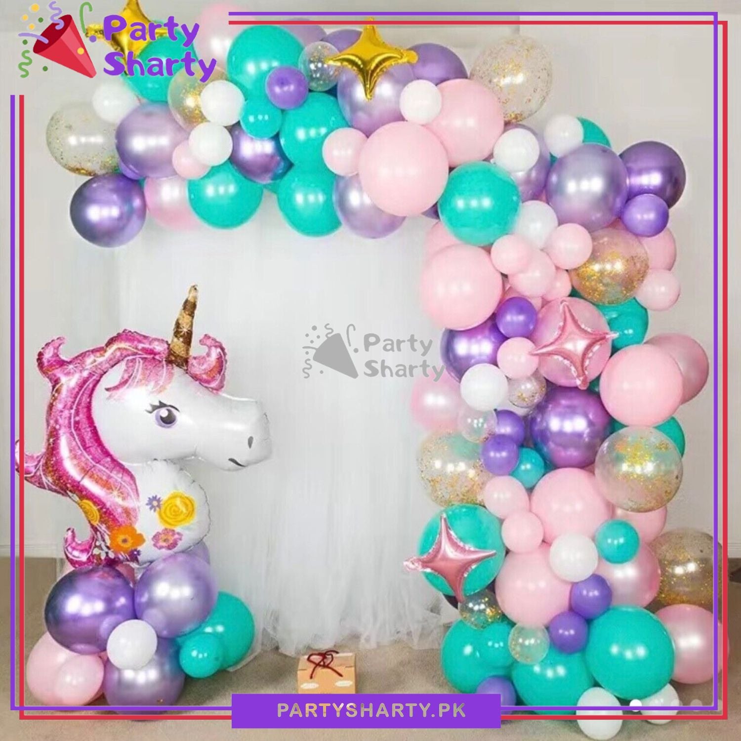 100pcs Unicorn Theme Pink, Purple & Sea Green Balloons Garland Arch For Birthday Party Decoration and Celebration