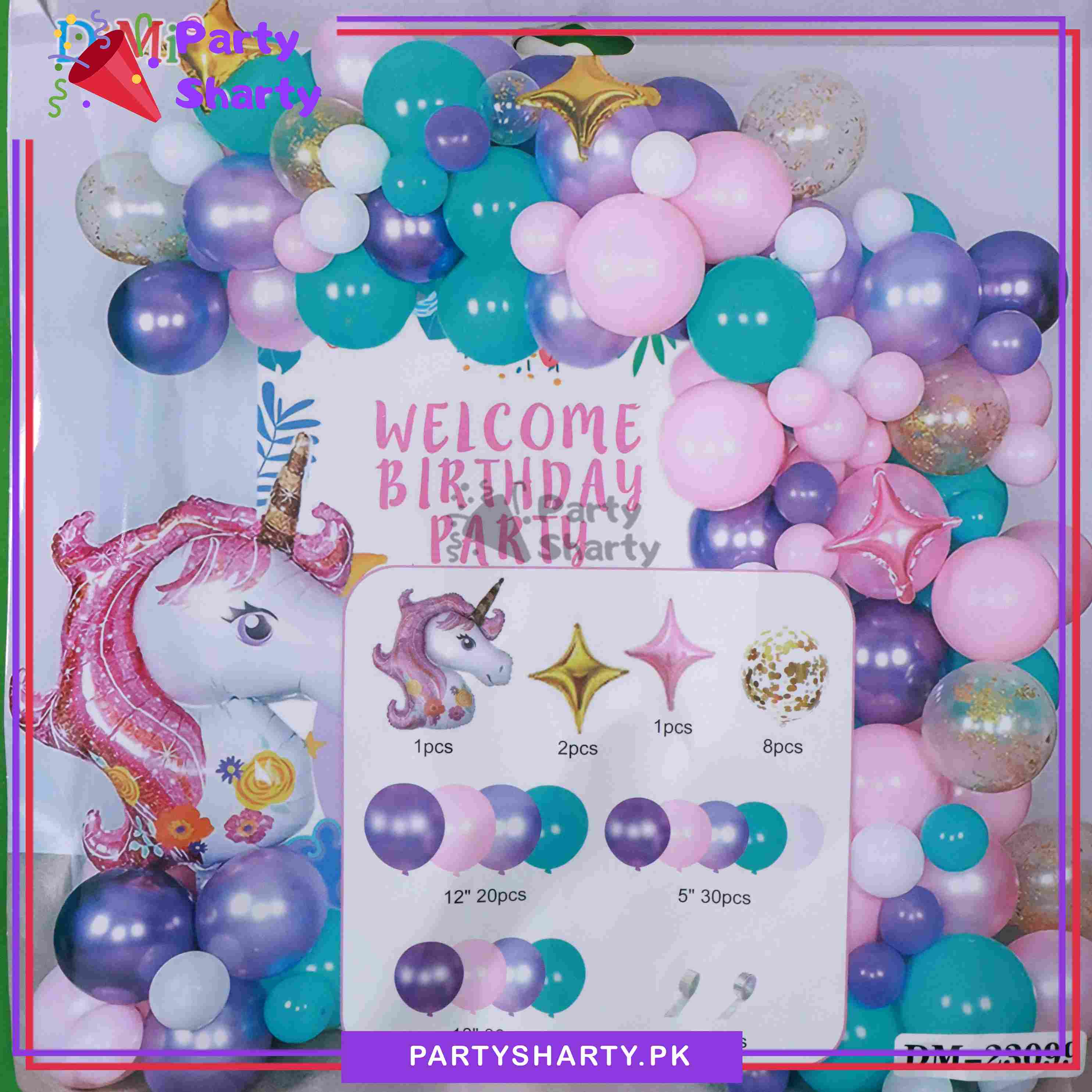 100pcs Unicorn Theme Pink, Purple & Sea Green Balloons Garland Arch For Birthday Party Decoration and Celebration