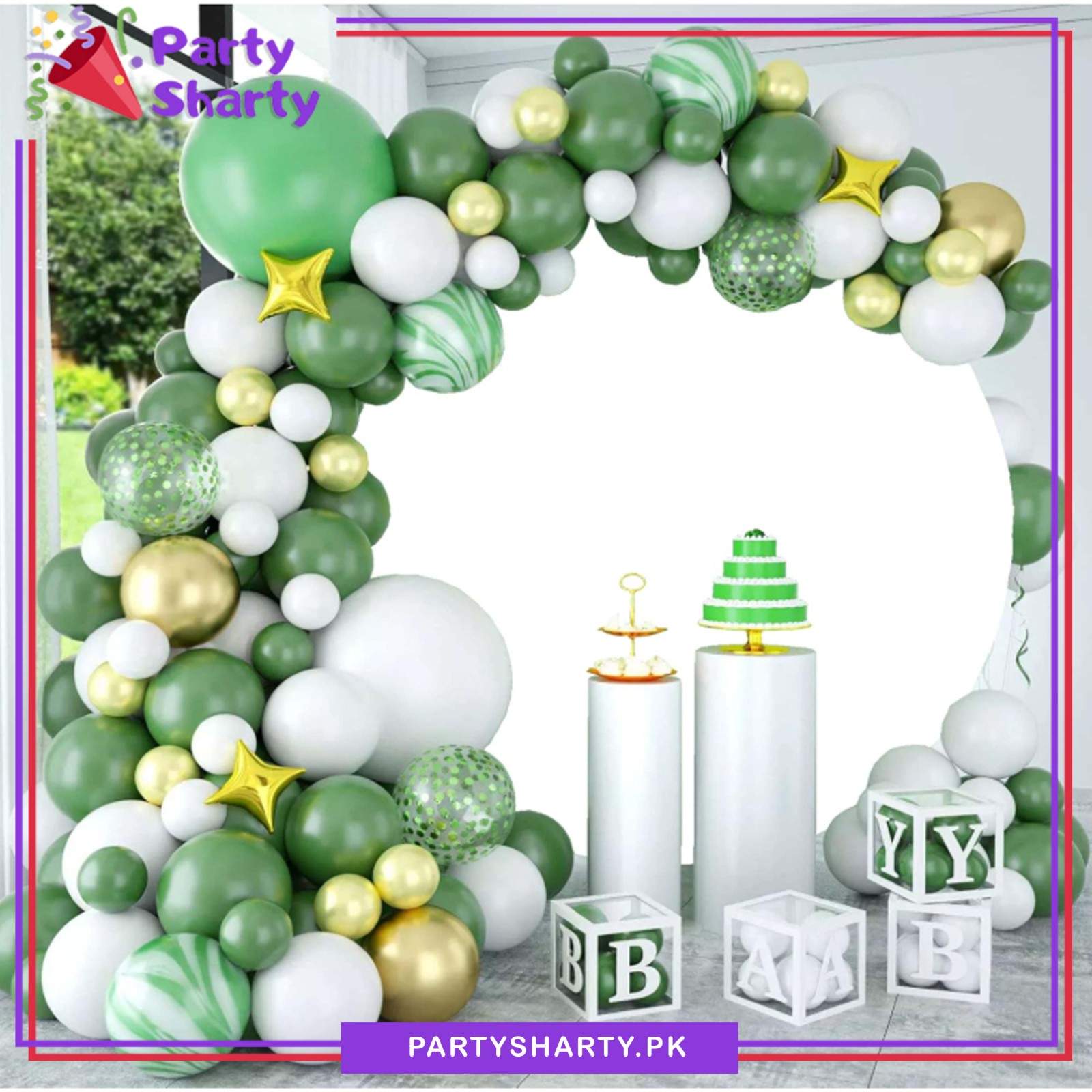 100pcs White, Olive Green & Golden Metallic Balloons Garland Kit for Theme Party Decorations