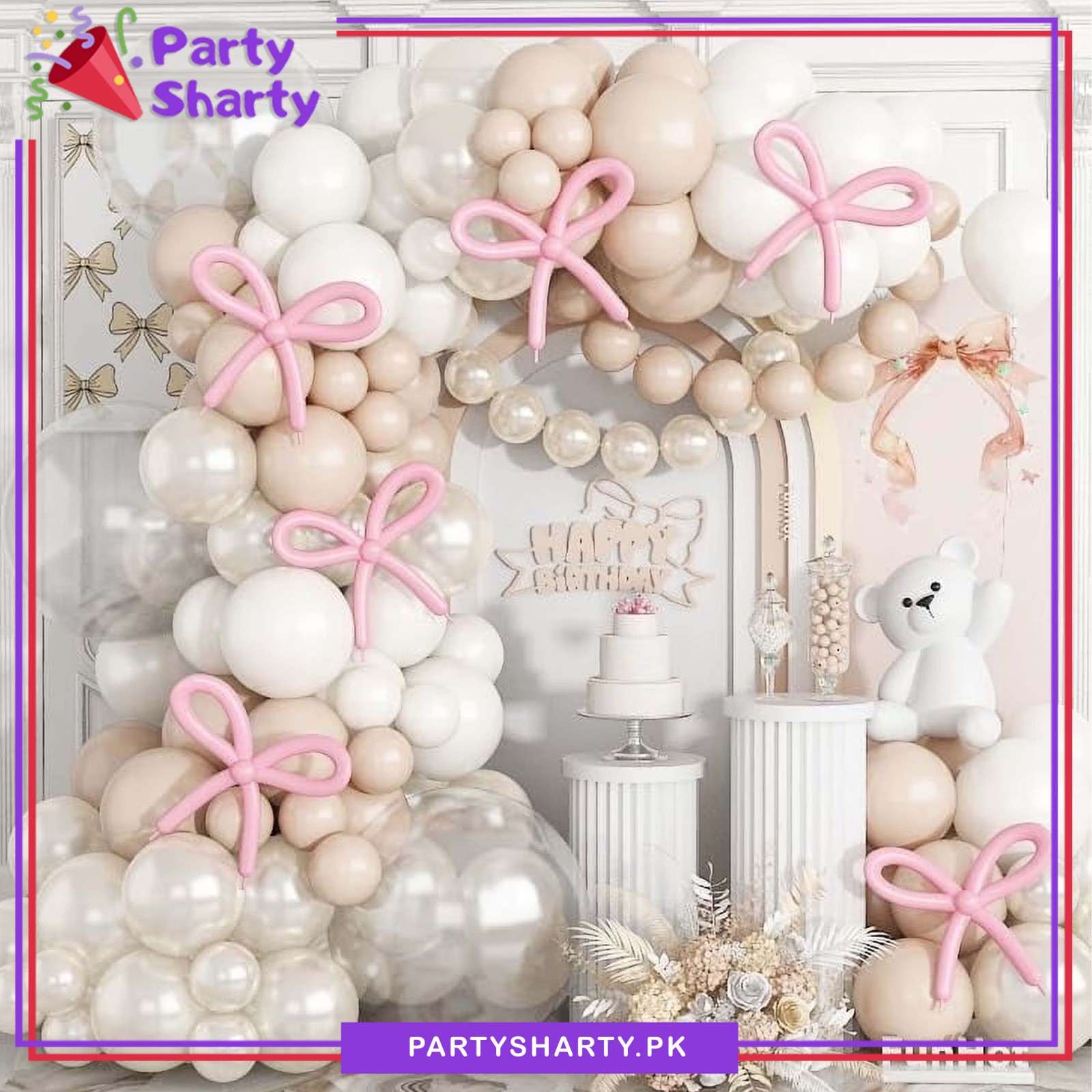 100pcs Pearl White, White & Apricot Balloons Garland Set For Bow Themed Party Decoration & Celebration