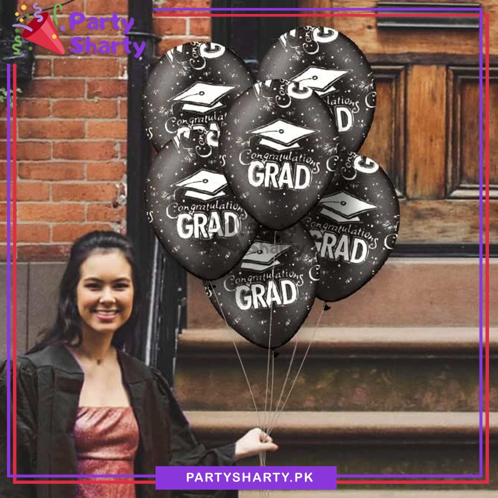 10pcs Black Color Congratulations GRAD Printed Latex Balloons For Graduation Party Celebration