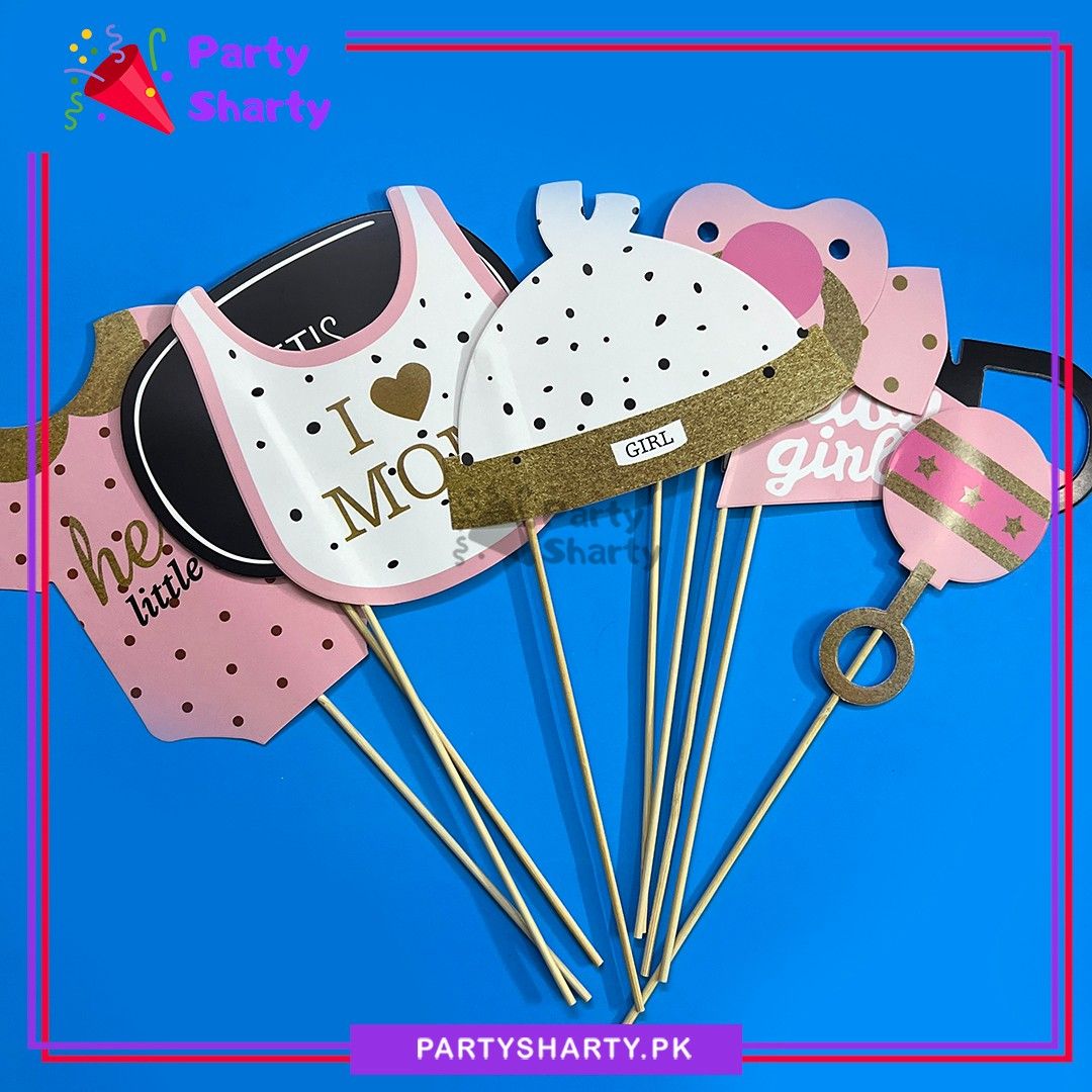 10pcs/Set Hello Little One Baby Girl Photo Booth Props For Welcome Baby Party Celebrations