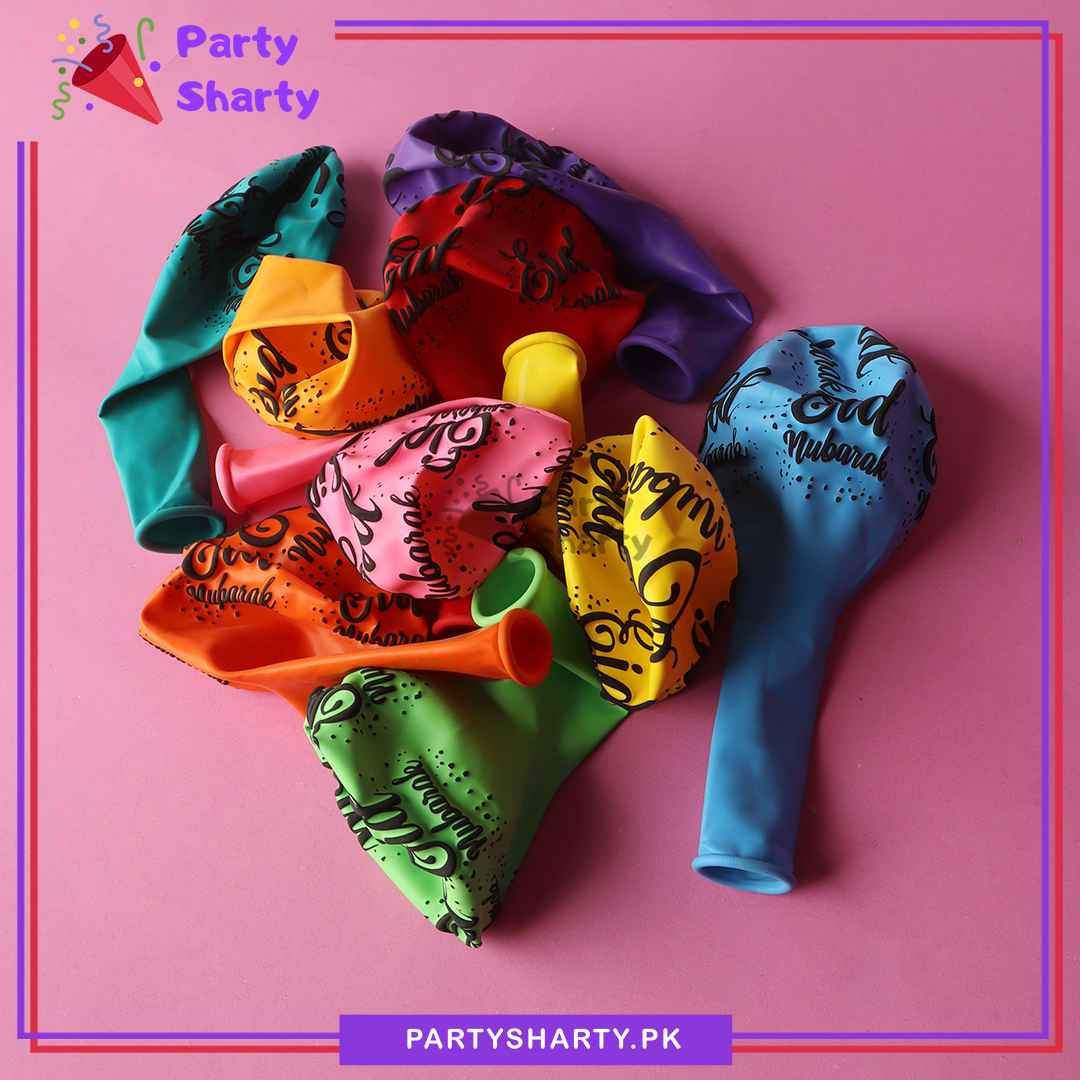10pcs/Set Eid Mubarak Printed Multi Color Latex Balloons for Eid Mubarak Decorations and Celebrations