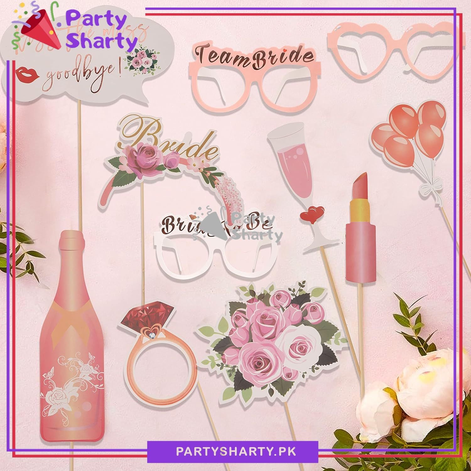 10pcs Bridal Shower Theme Photo Booth Props For Bride to be / Wedding Party Celebration and Decoration